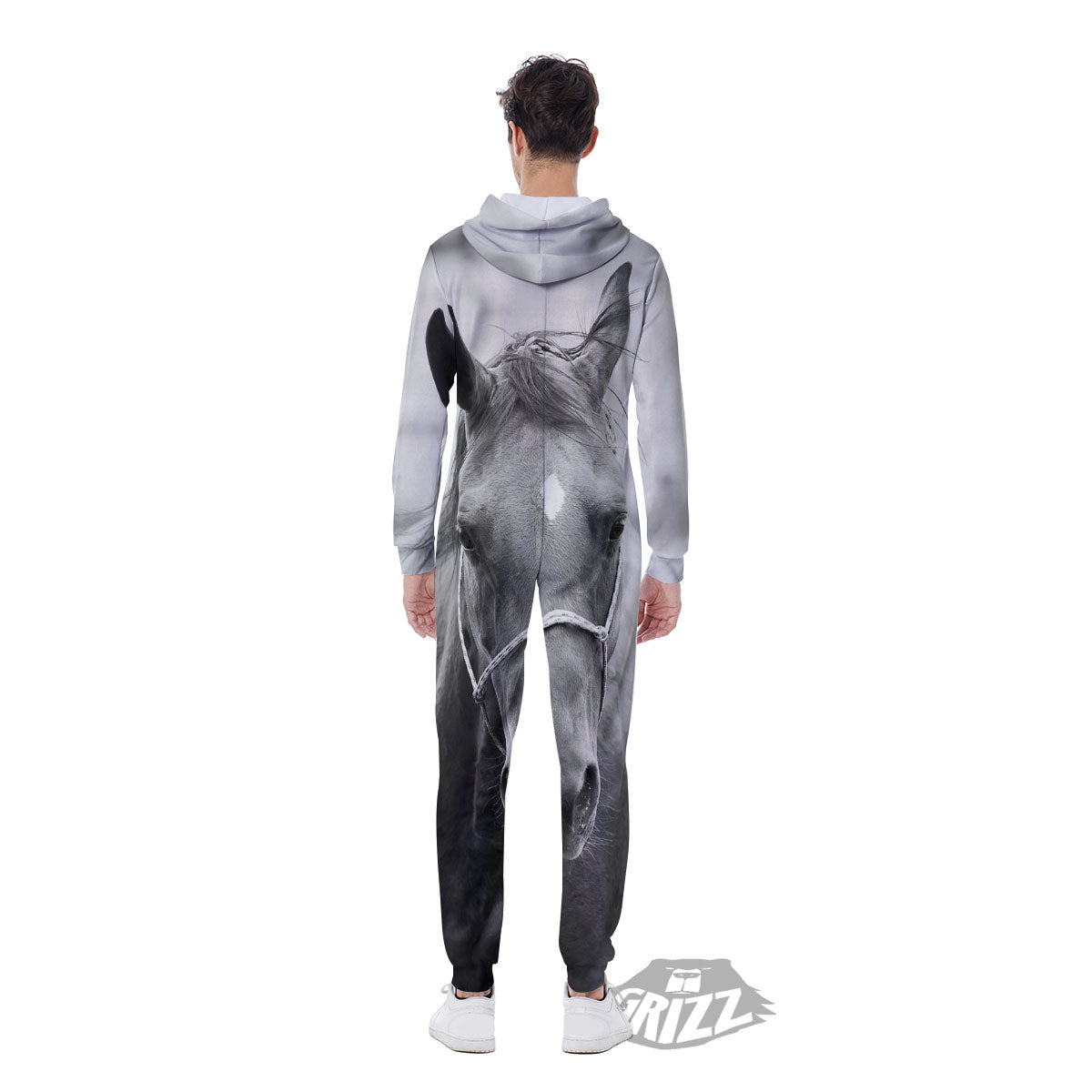 Horse Monochrome Print Men's Jumpsuit-grizzshop