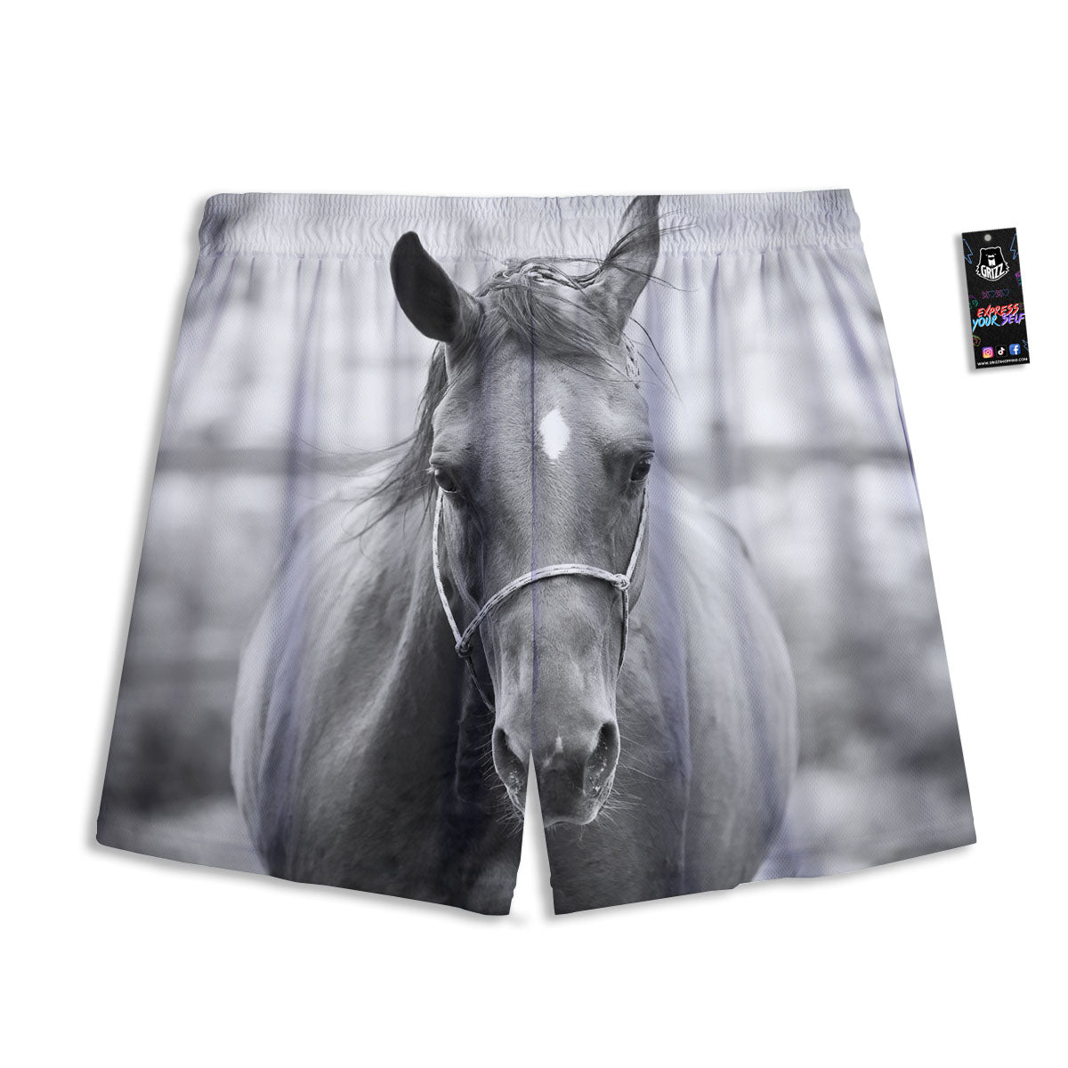 Horse Monochrome Print Mesh Shorts