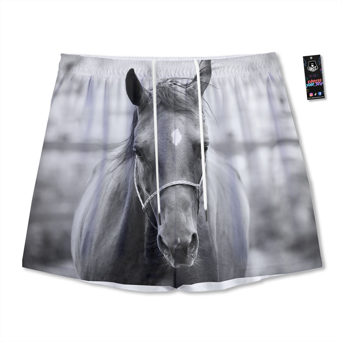 Horse Monochrome Print Mesh Shorts