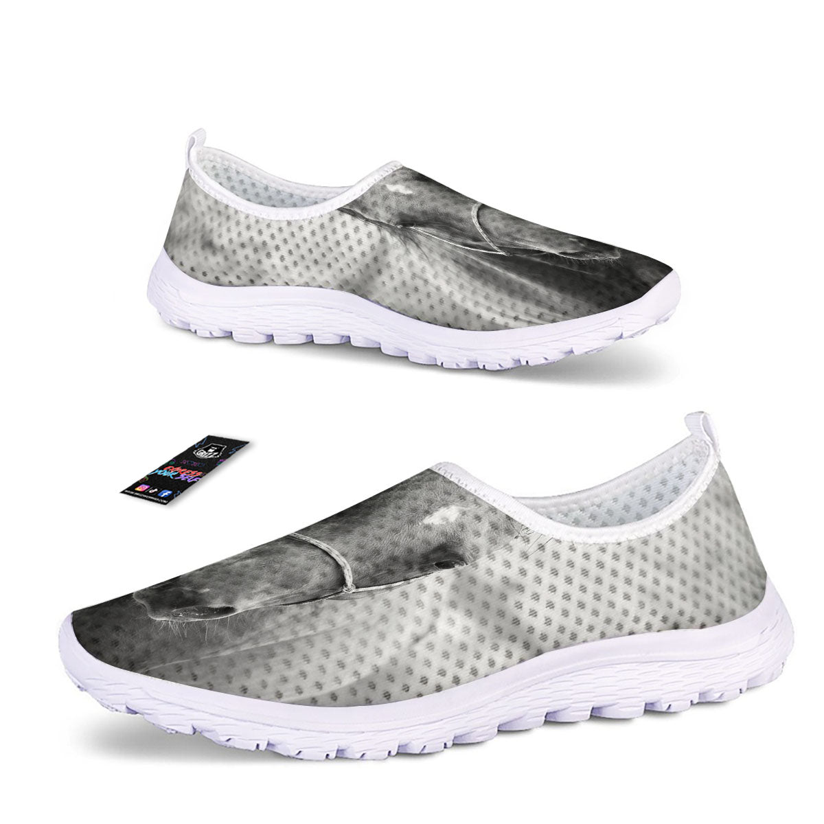 Horse Monochrome Print Nurse Shoes-grizzshop