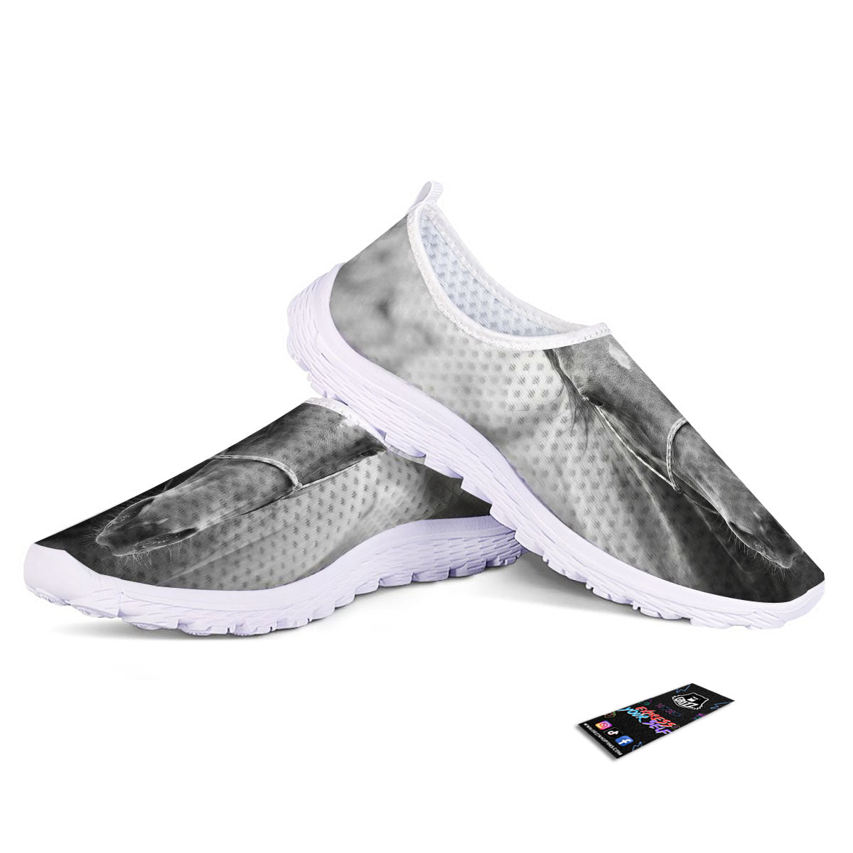 Horse Monochrome Print Nurse Shoes-grizzshop