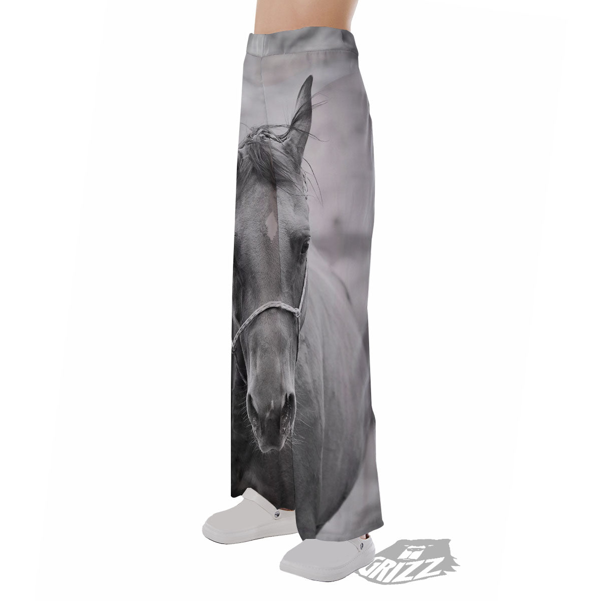 Horse Monochrome Print Pajama Pants-grizzshop