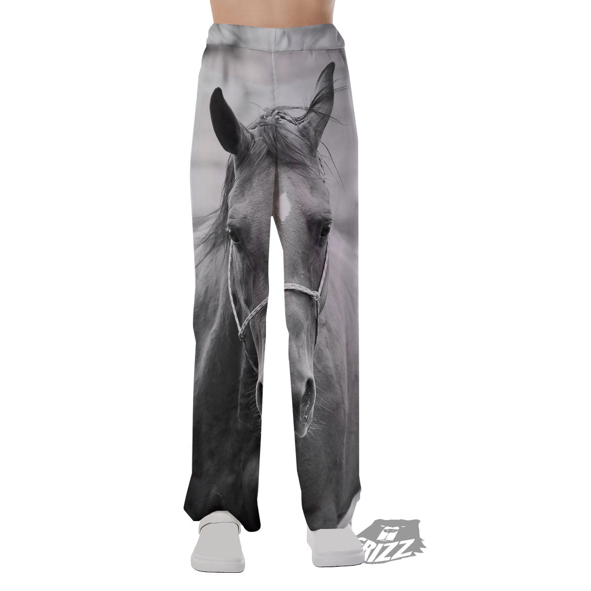 Horse Monochrome Print Pajama Pants-grizzshop