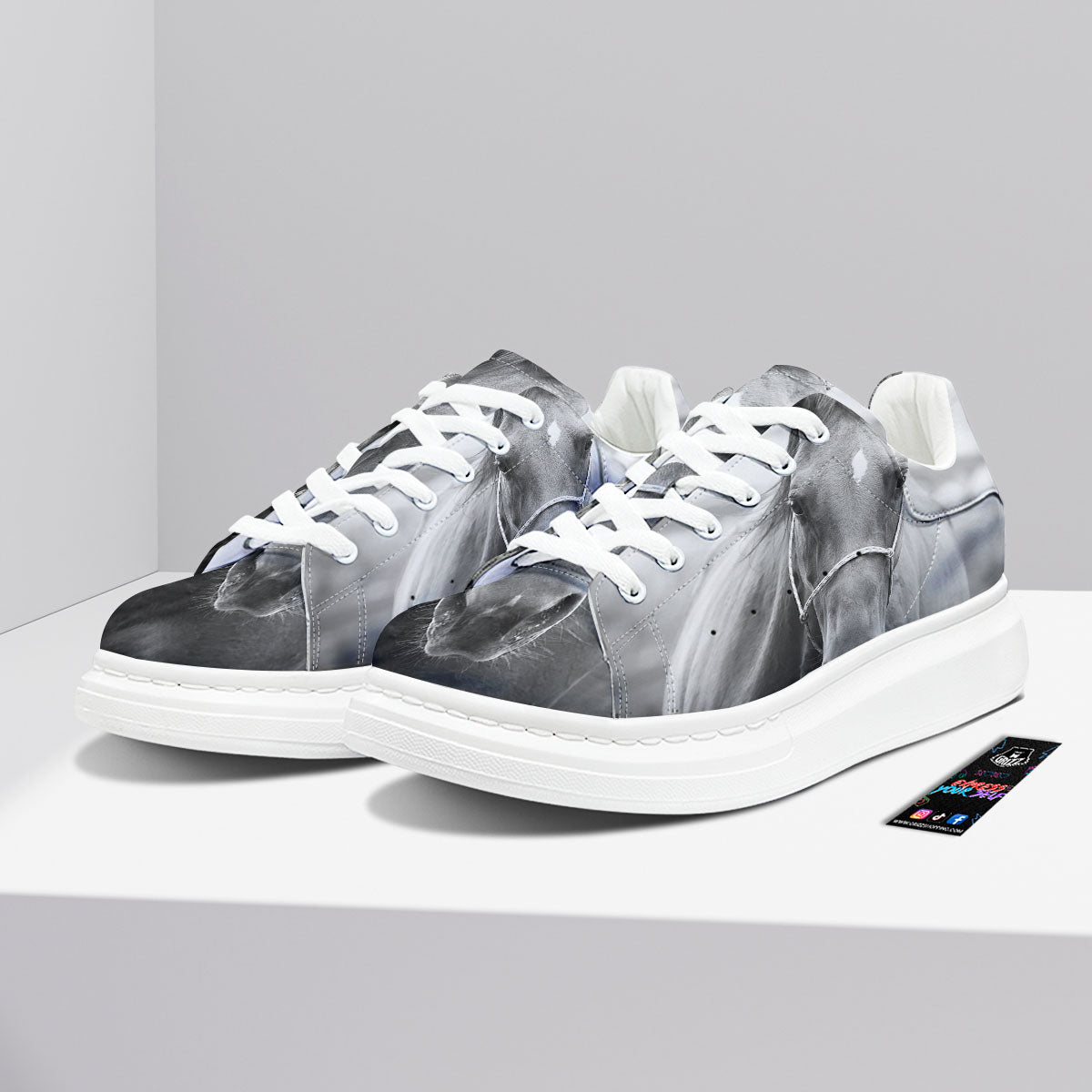 Horse Monochrome Print Platform Shoes-grizzshop