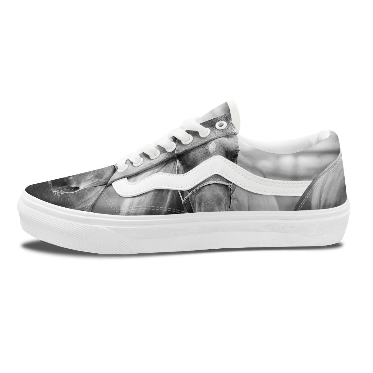 Horse Monochrome Print Skate Shoes-grizzshop