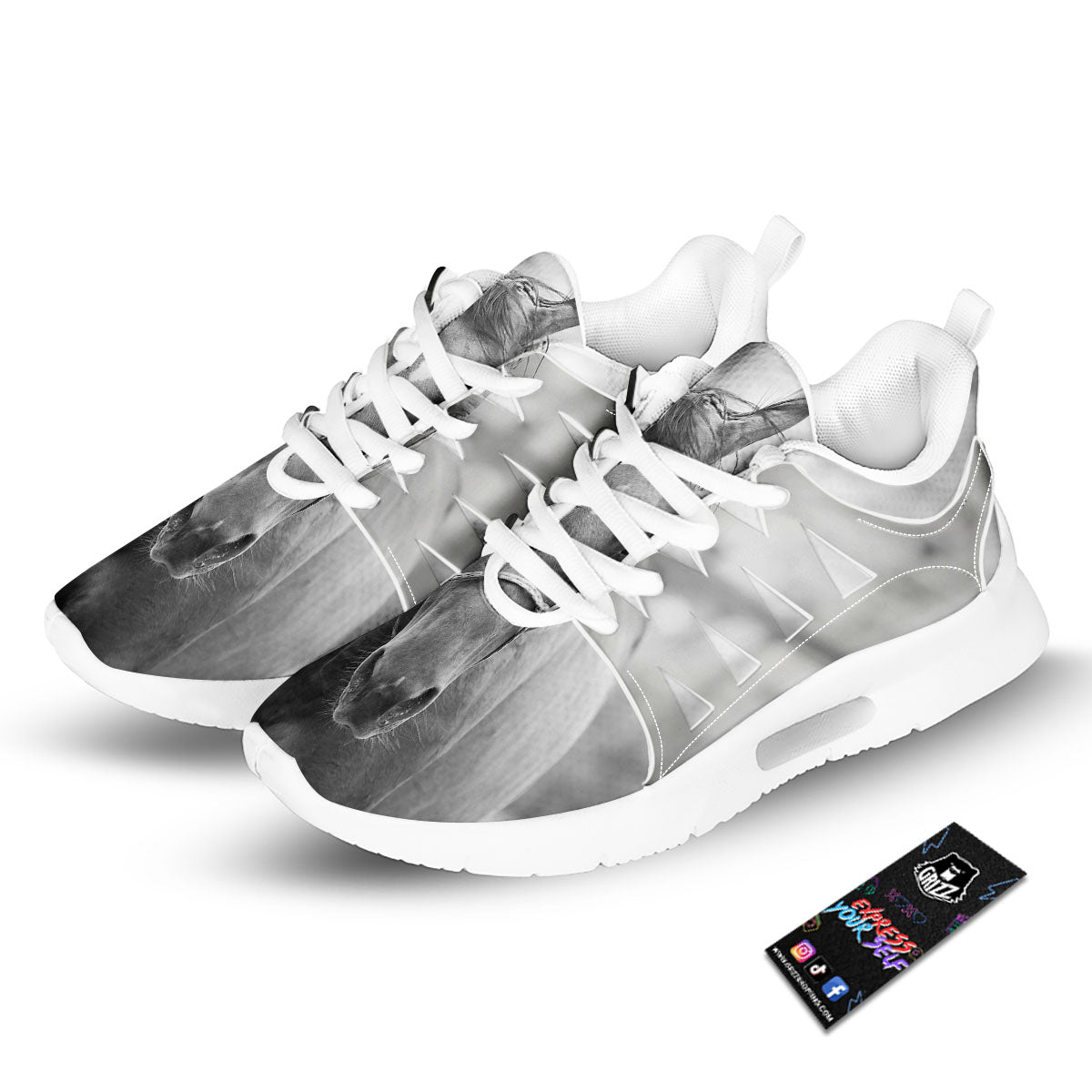 Horse Monochrome Print Tennis Shoes-grizzshop