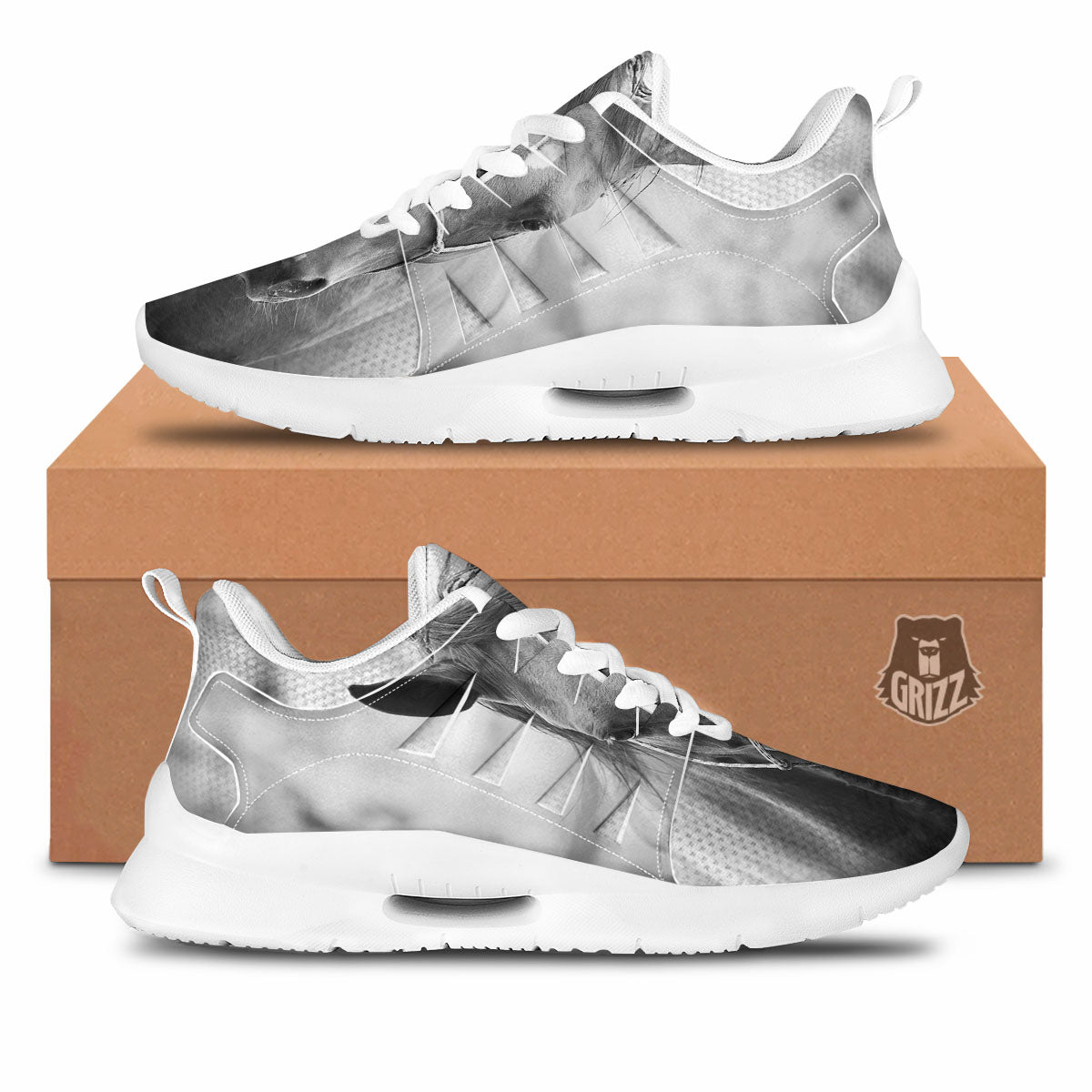 Horse Monochrome Print Tennis Shoes-grizzshop