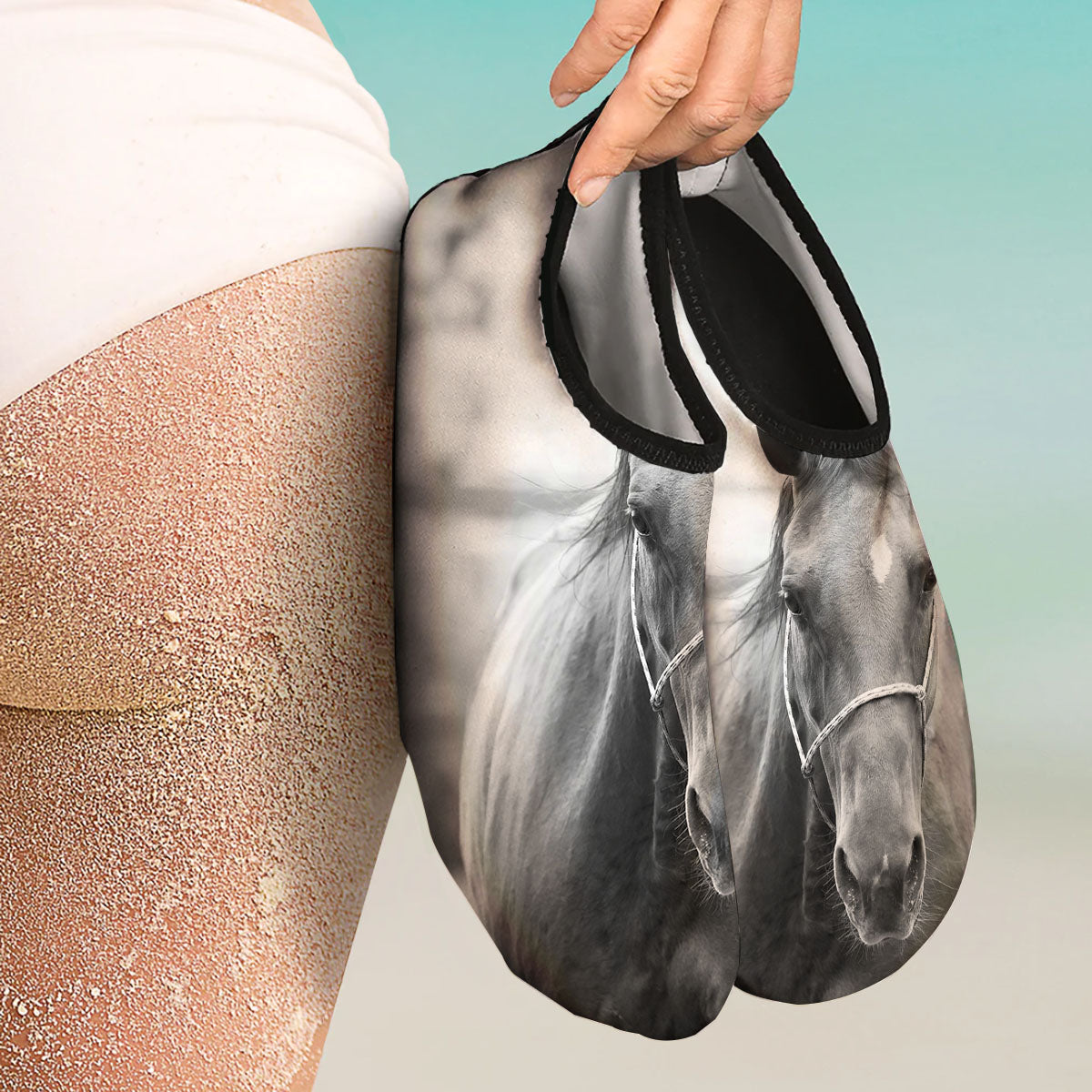 Horse Monochrome Print Water Shoes-grizzshop