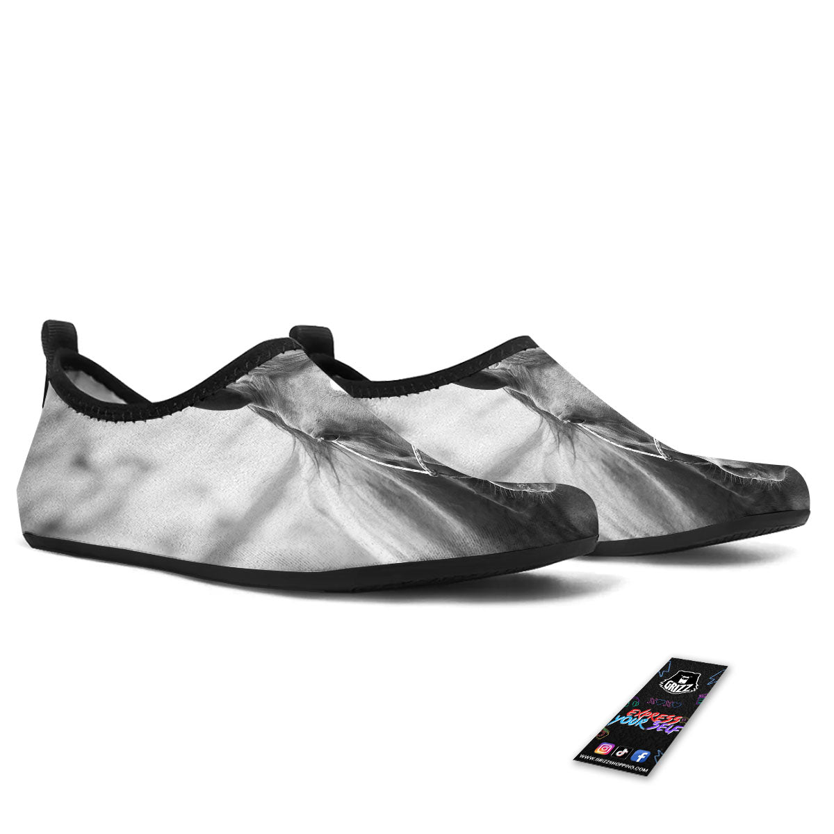 Horse Monochrome Print Water Shoes-grizzshop