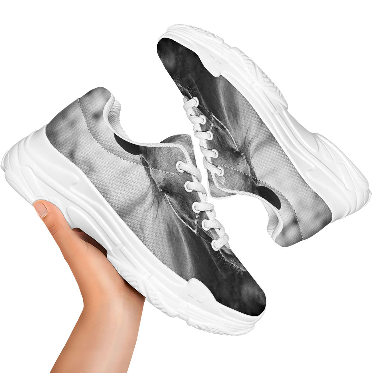 Horse Monochrome Print White Chunky Shoes-grizzshop