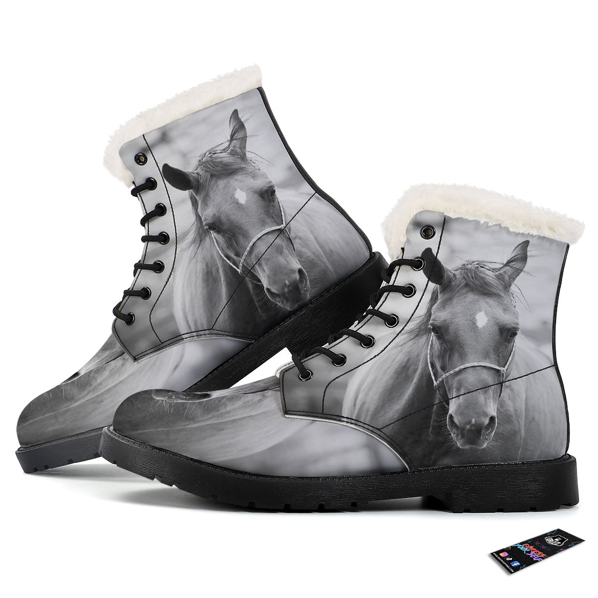 Horse Monochrome Print Winter Boots-grizzshop