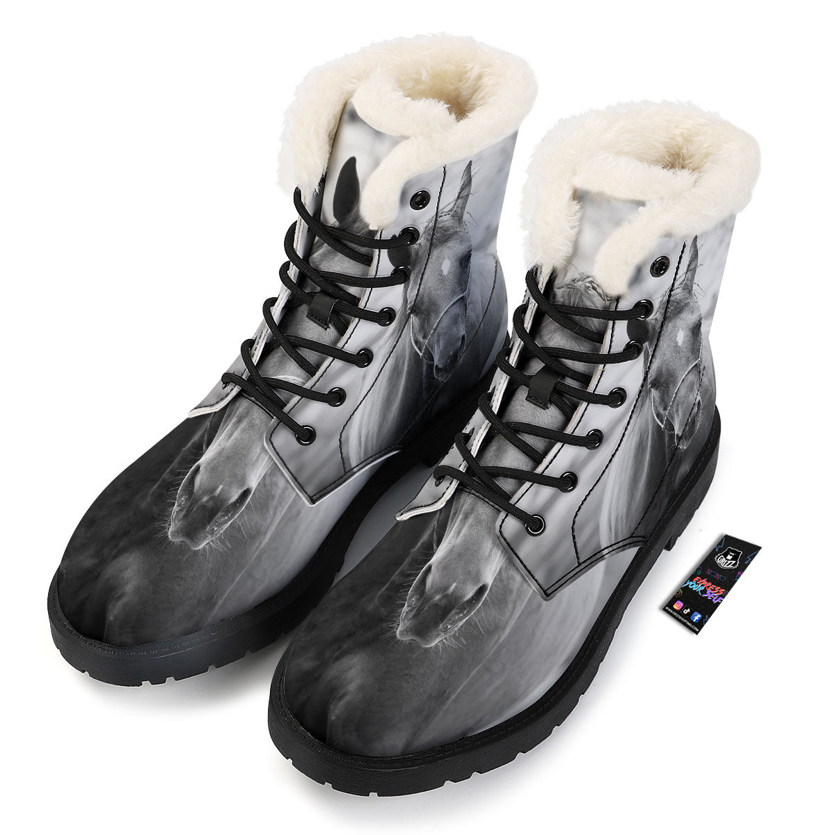 Horse Monochrome Print Winter Boots-grizzshop
