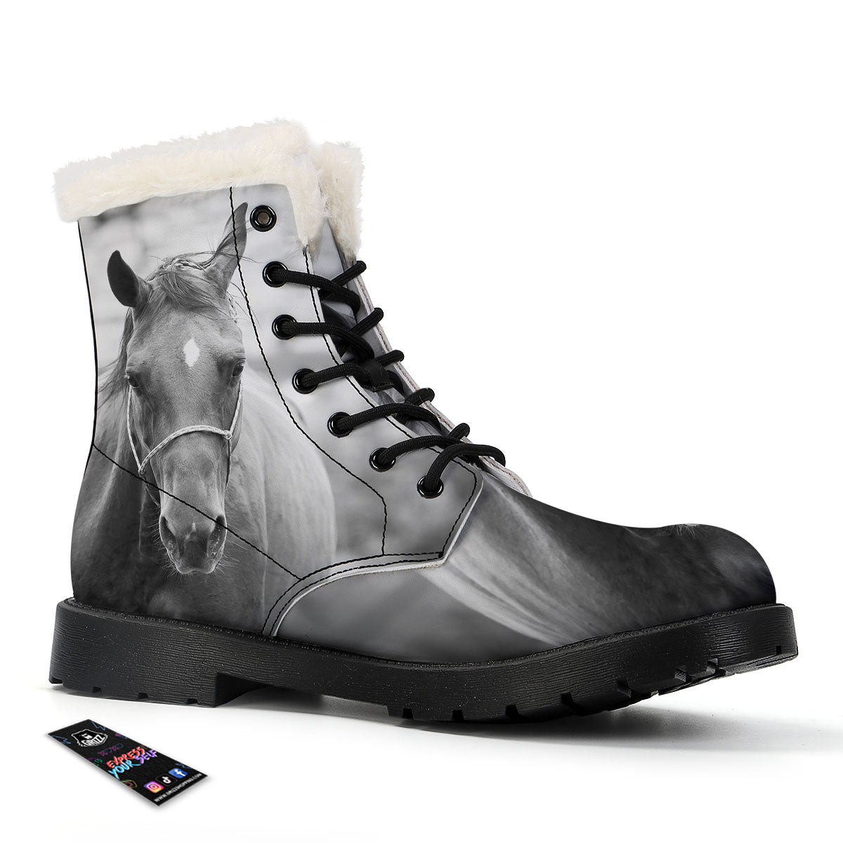 Horse Monochrome Print Winter Boots-grizzshop