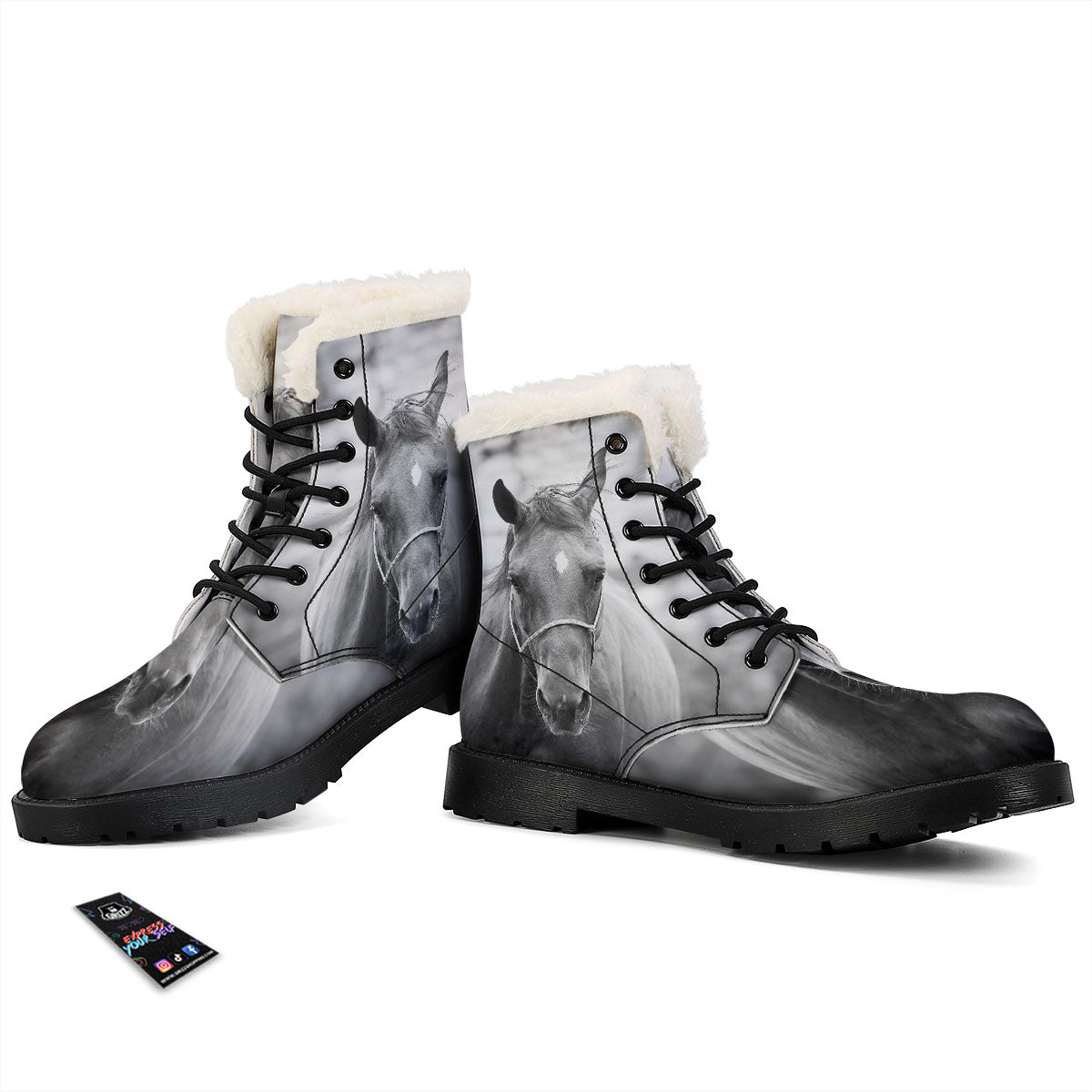 Horse Monochrome Print Winter Boots-grizzshop