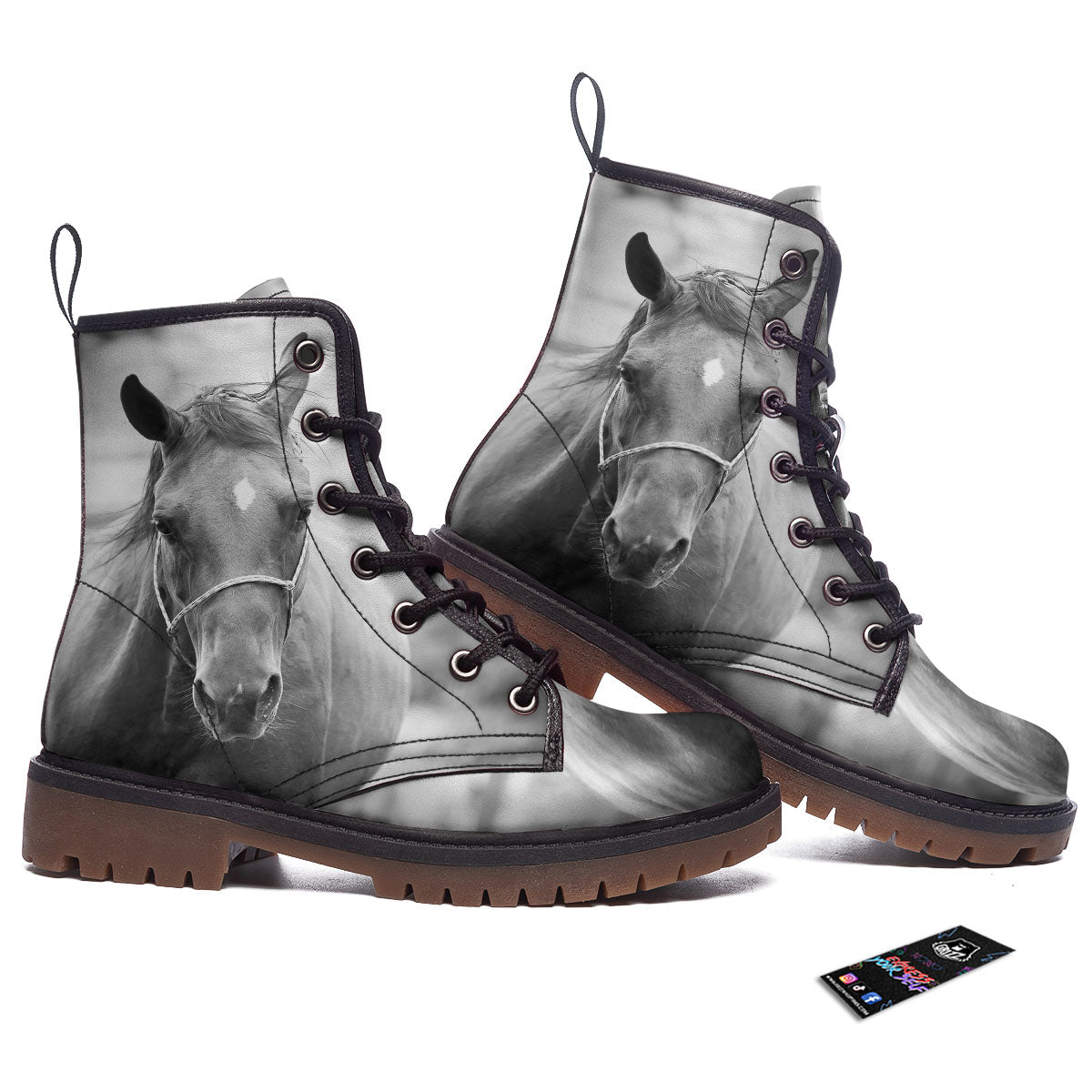 Horse Monochrome Print Work Boots-grizzshop