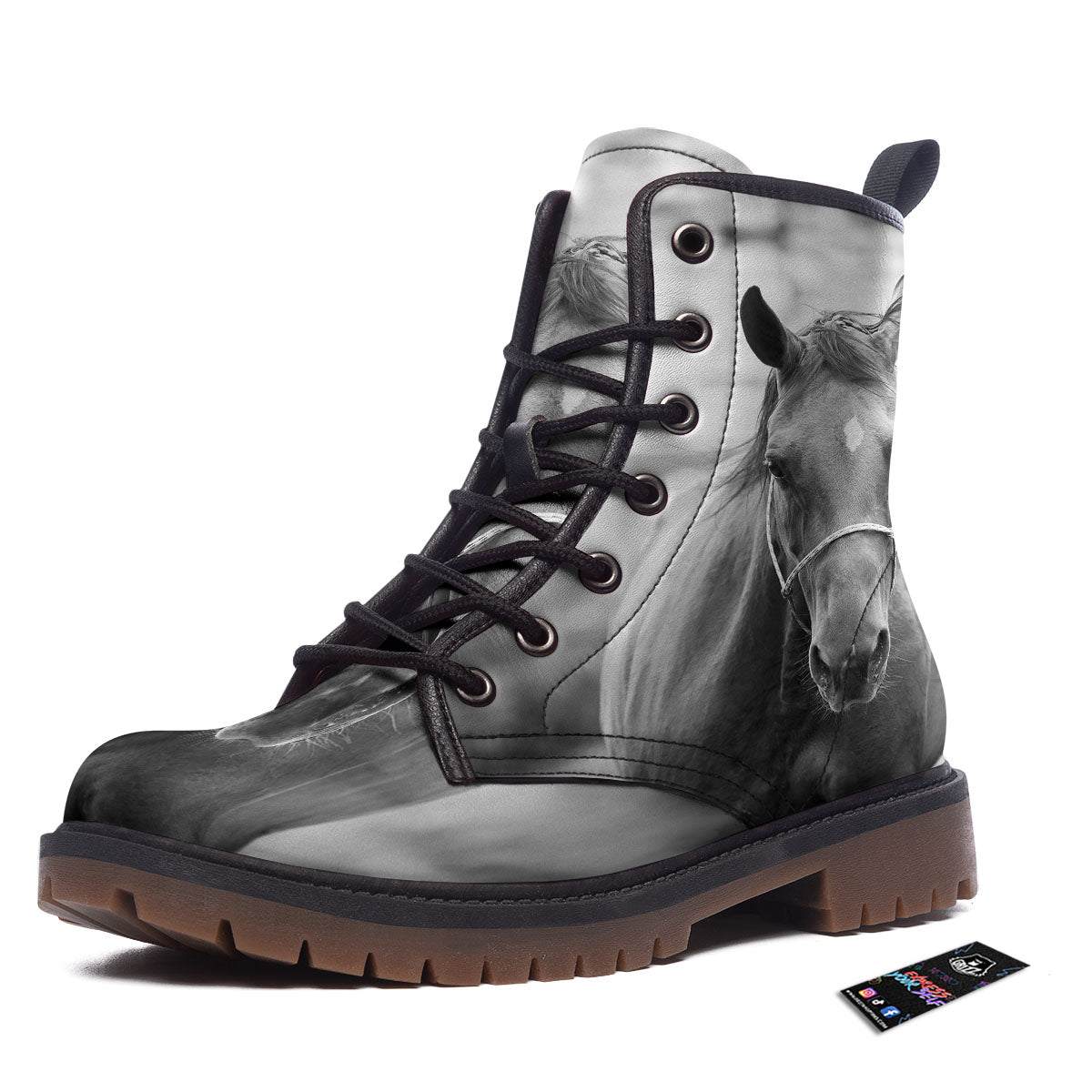 Horse Monochrome Print Work Boots-grizzshop