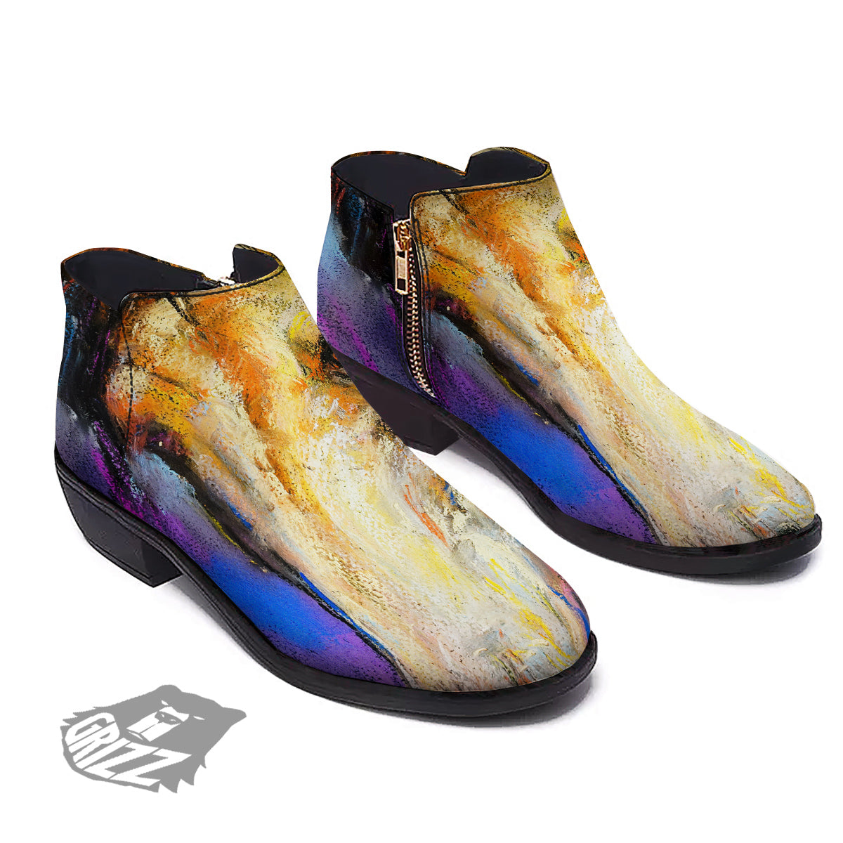 Horse Painting Colorful Print Ankle Boots-grizzshop