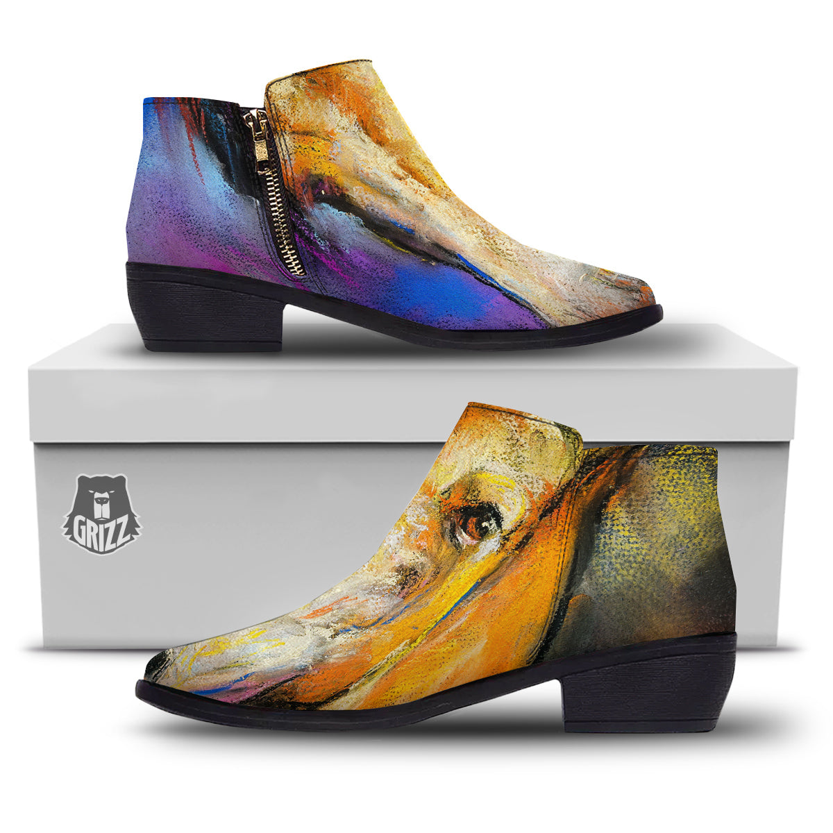 Horse Painting Colorful Print Ankle Boots-grizzshop