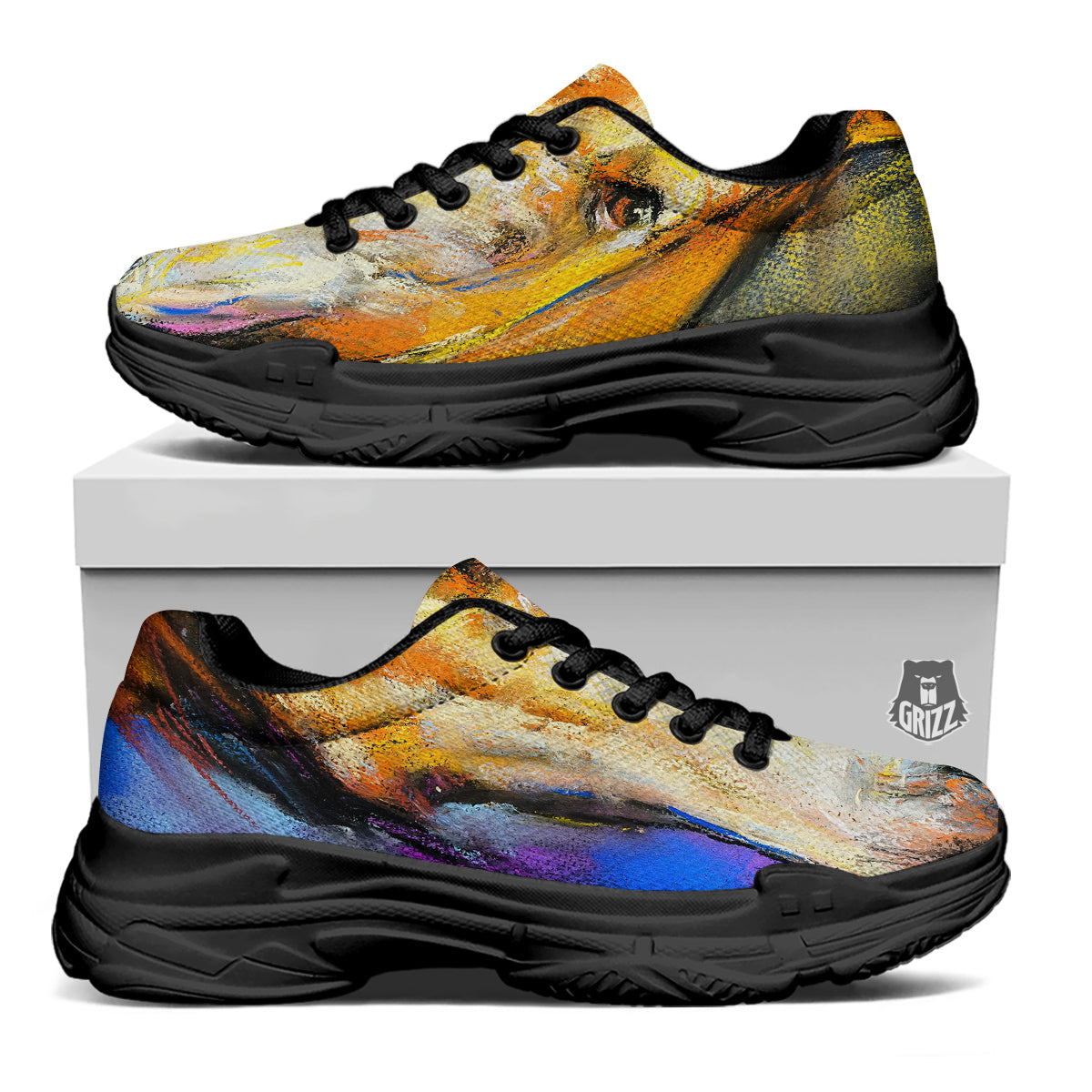 Horse Painting Colorful Print Black Chunky Shoes-grizzshop