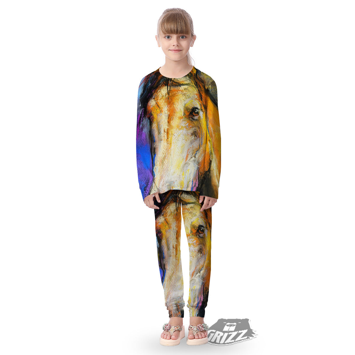 Horse Painting Colorful Print Kid's Pajamas-grizzshop