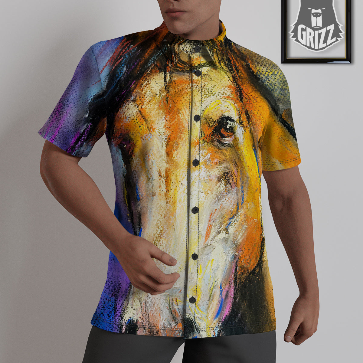 Horse Painting Colorful Print Untucked Shirts-grizzshop