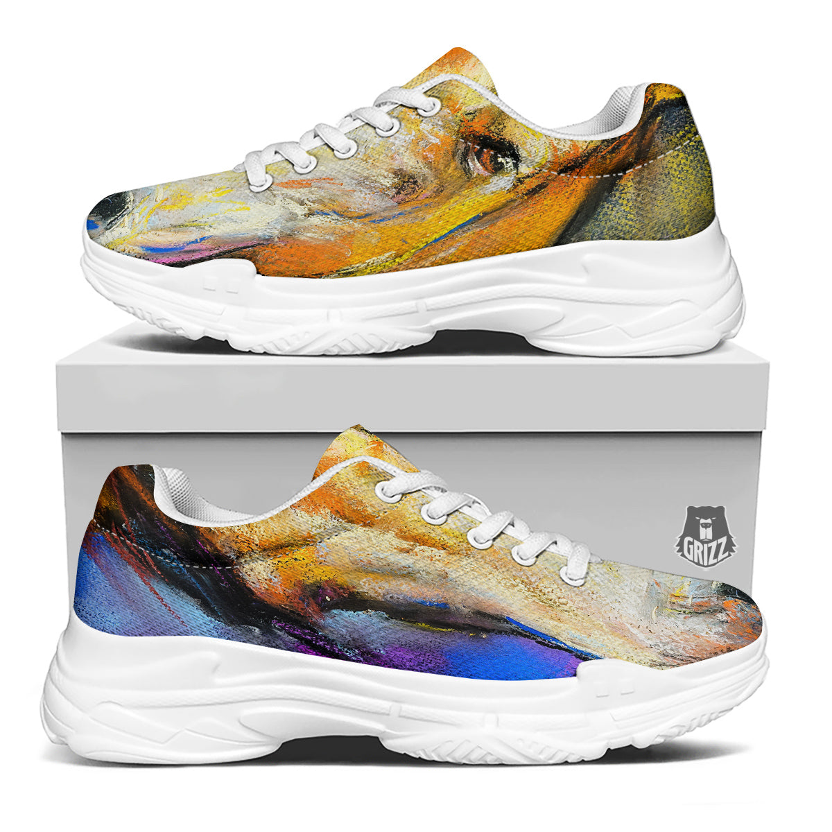Horse Painting Colorful Print White Chunky Shoes-grizzshop