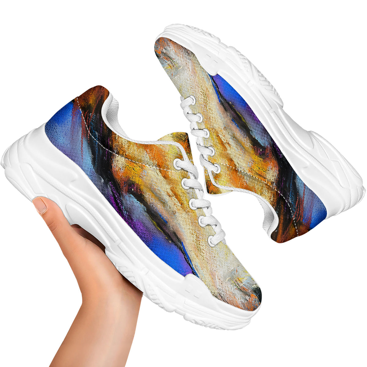 Horse Painting Colorful Print White Chunky Shoes-grizzshop