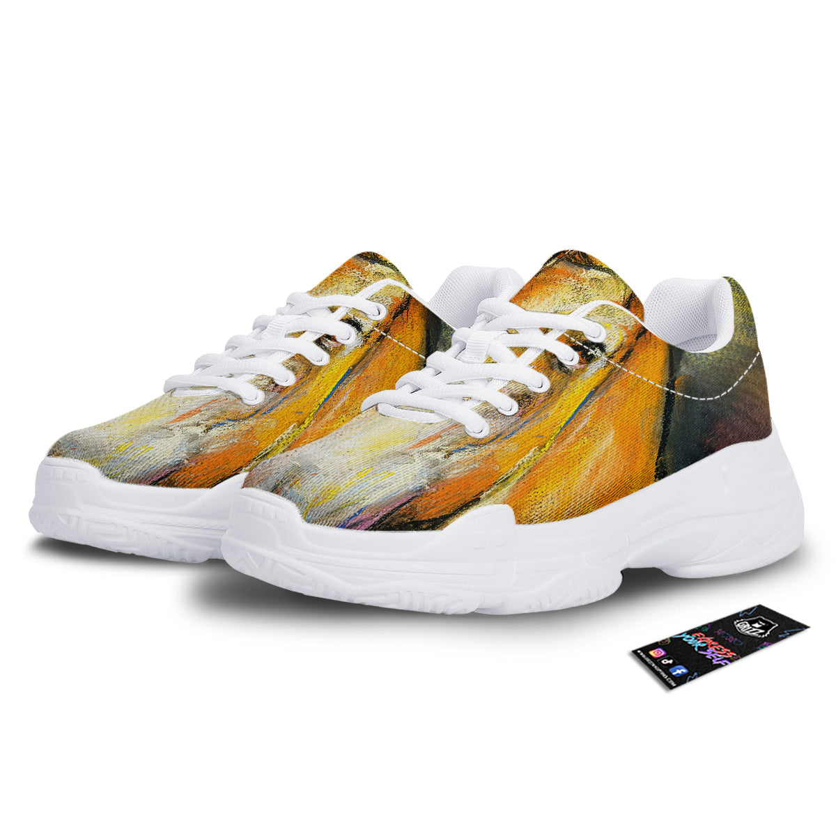 Horse Painting Colorful Print White Chunky Shoes-grizzshop