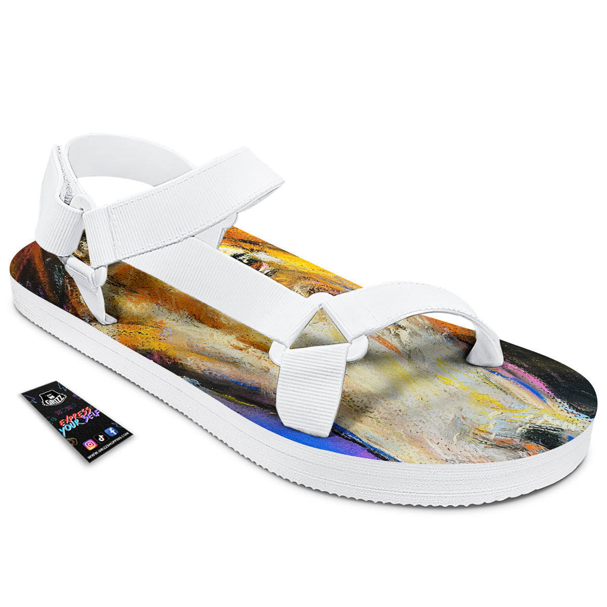 Horse Painting Colorful Print White Open Toe Sandals-grizzshop