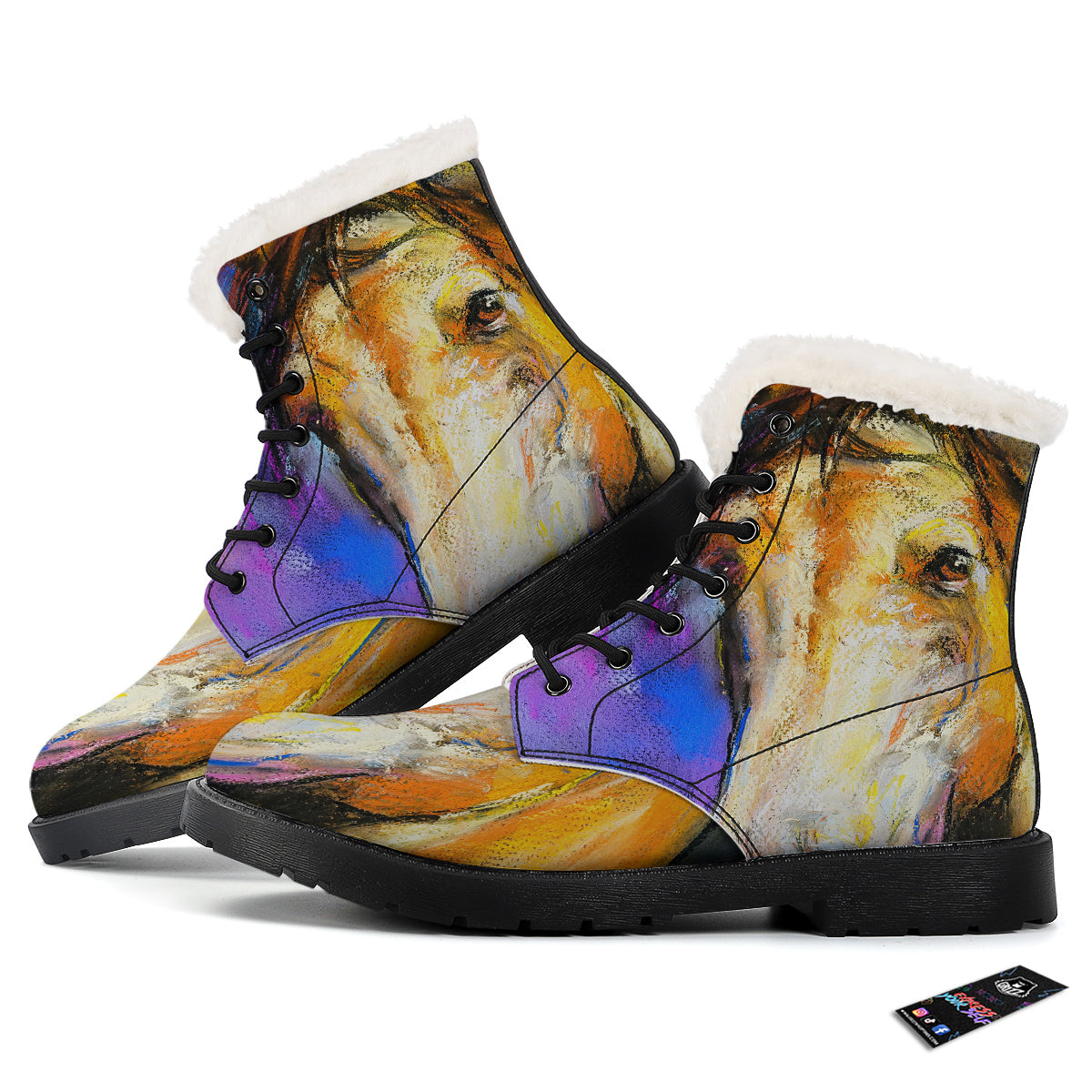 Horse Painting Colorful Print Winter Boots-grizzshop