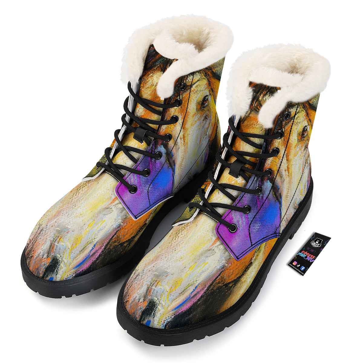 Horse Painting Colorful Print Winter Boots-grizzshop