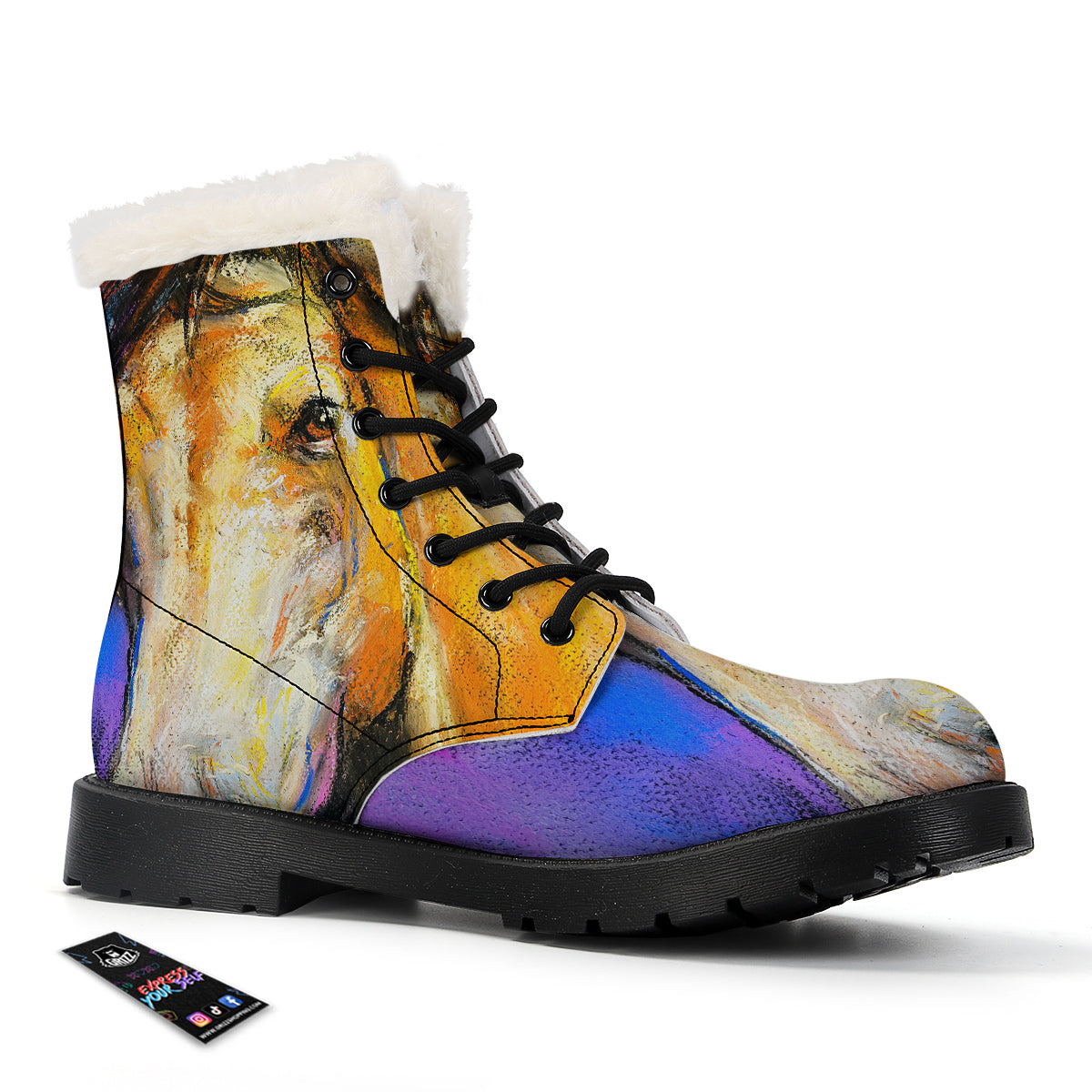 Horse Painting Colorful Print Winter Boots-grizzshop