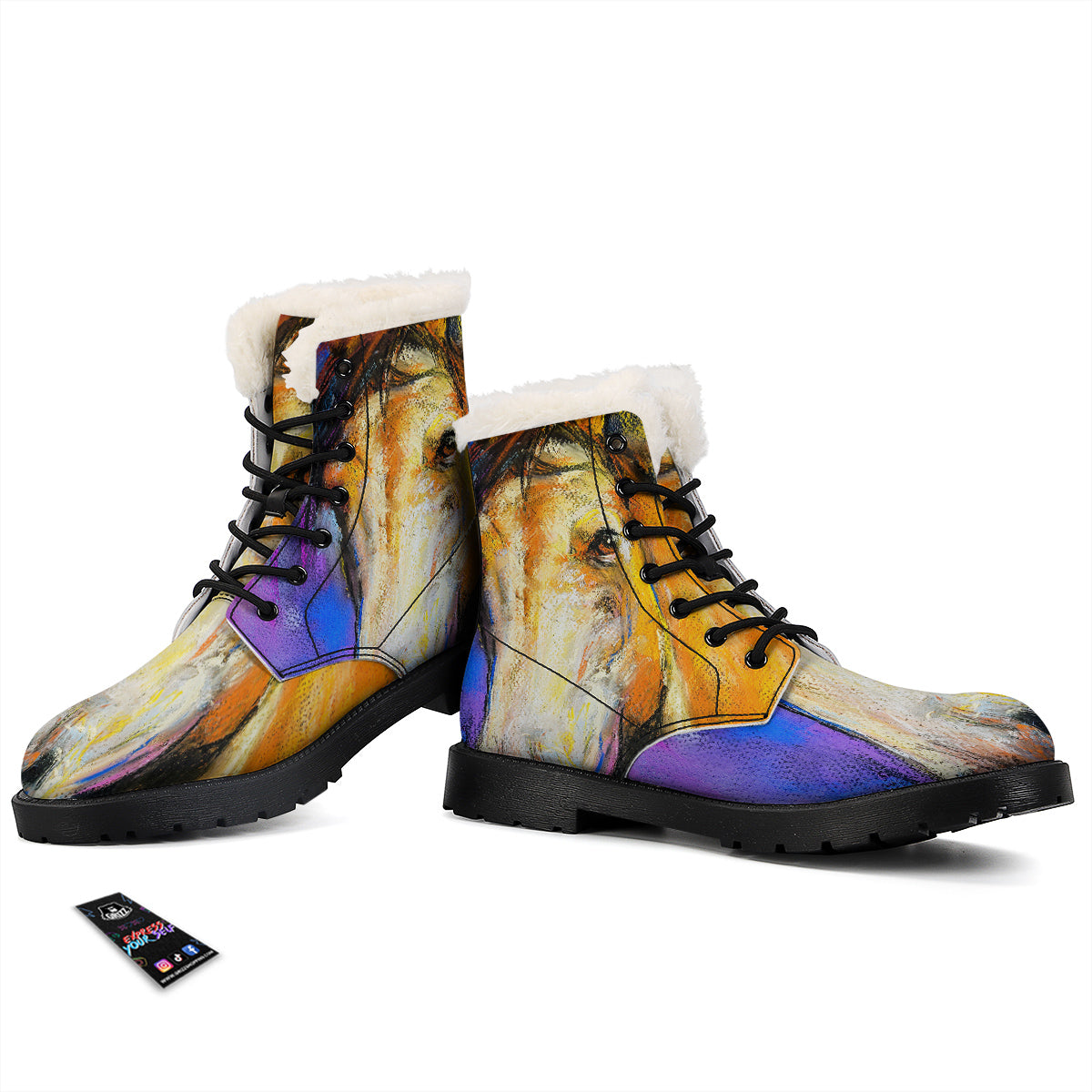 Horse Painting Colorful Print Winter Boots-grizzshop