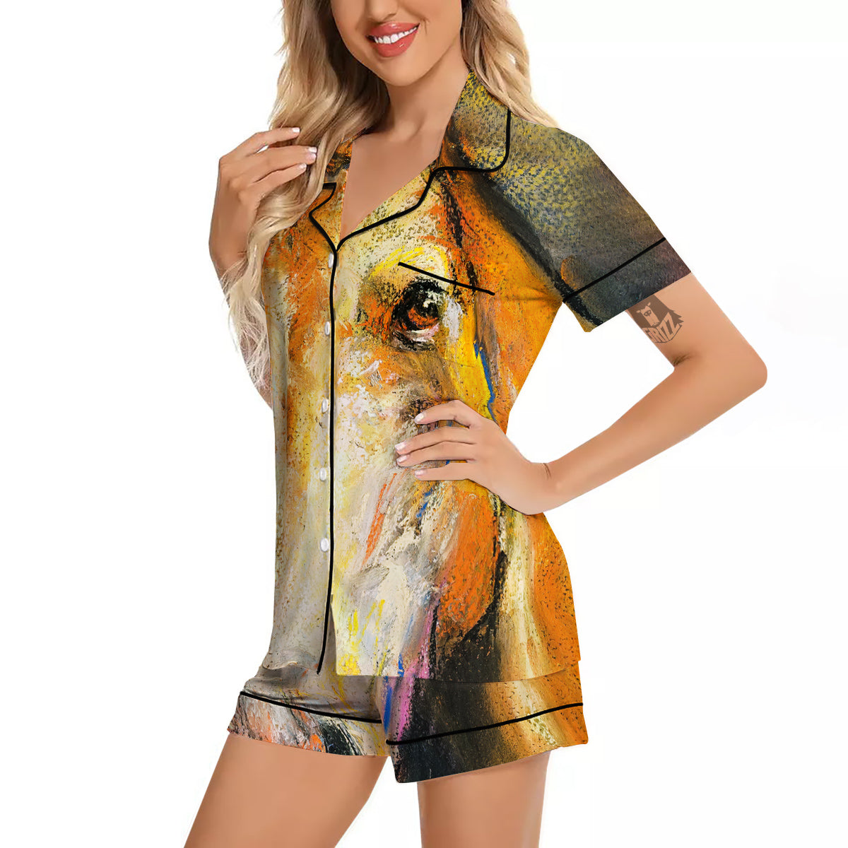 Horse Painting Colorful Print Women Silk Pajamas-grizzshop