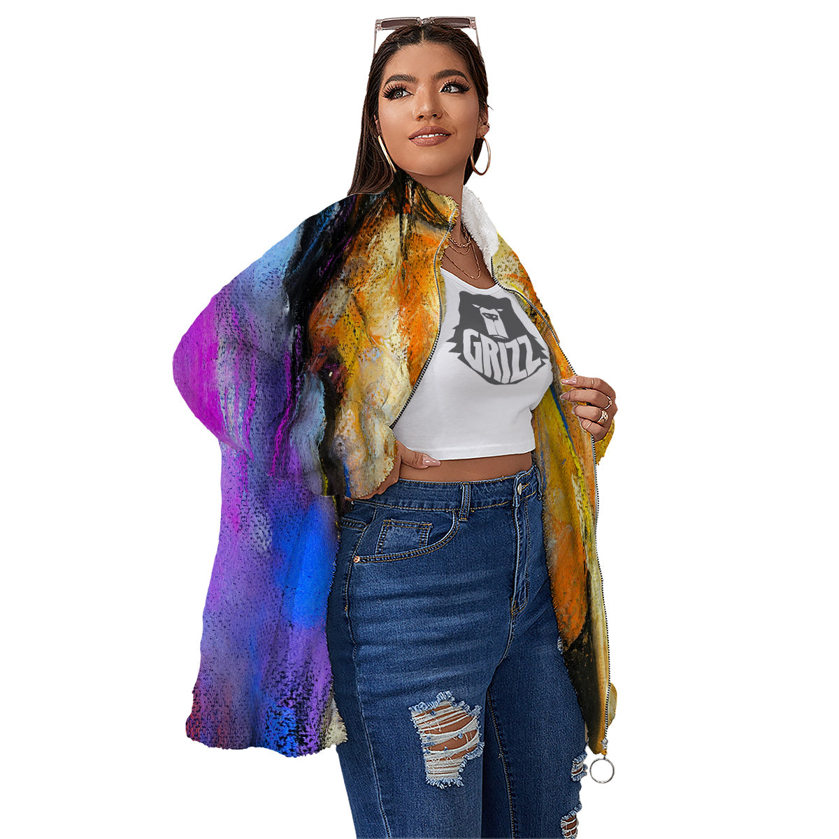 Horse Painting Colorful Print Women's Sherpa Jacket-grizzshop