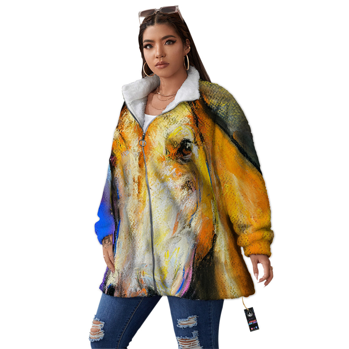 Horse Painting Colorful Print Women's Sherpa Jacket-grizzshop