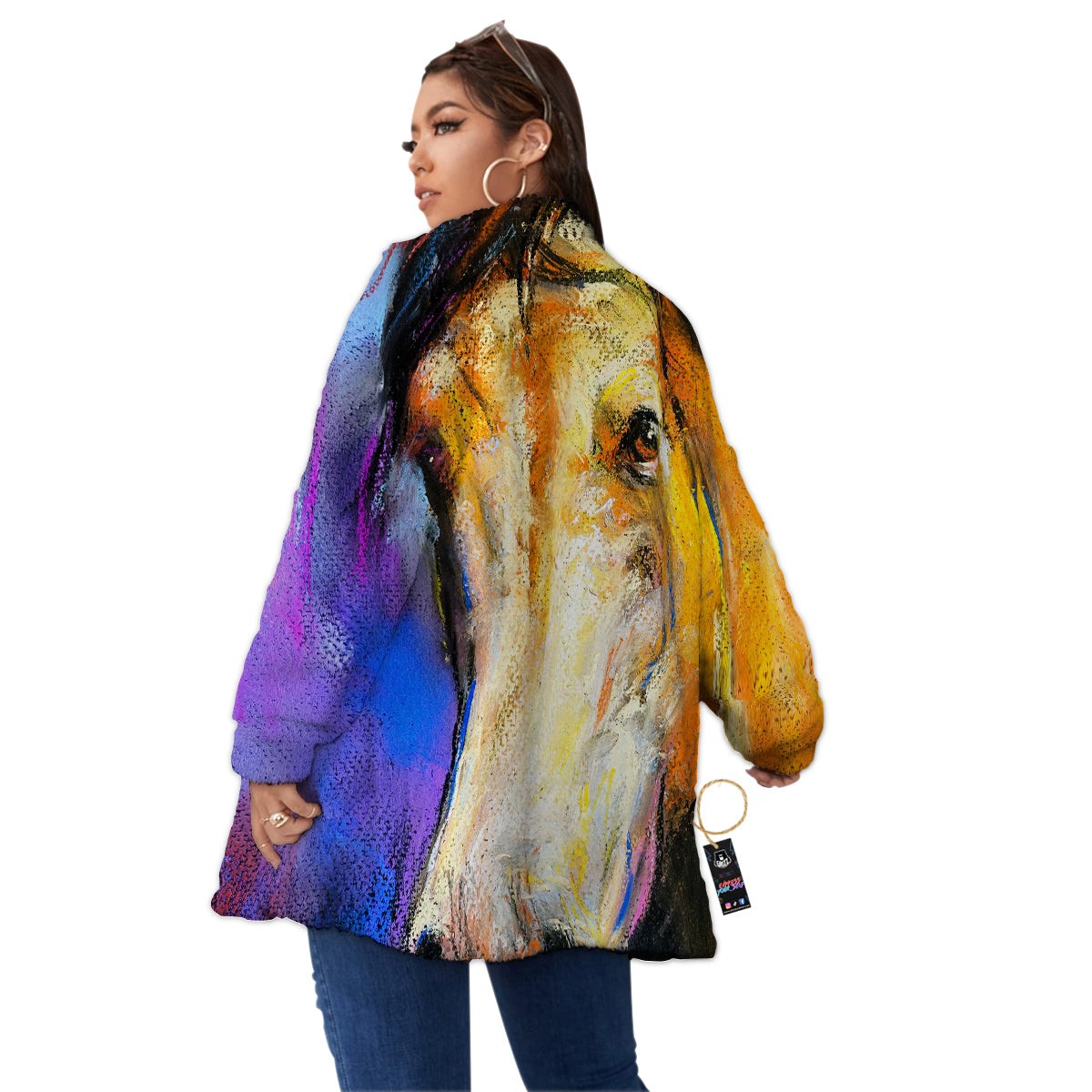 Horse Painting Colorful Print Women's Sherpa Jacket-grizzshop