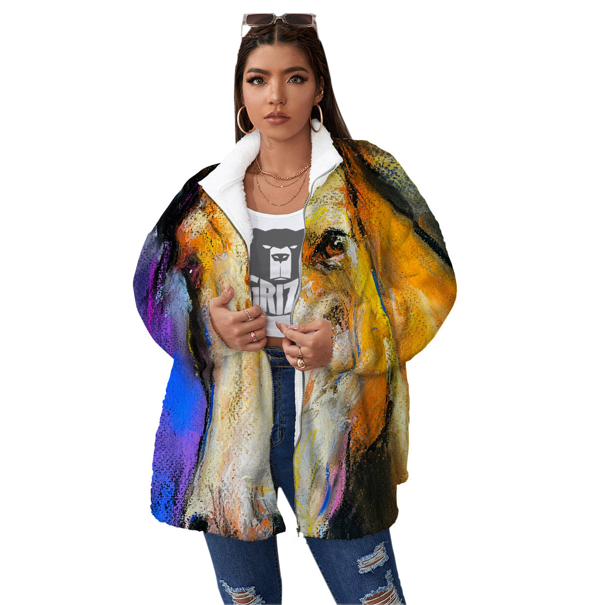 Horse Painting Colorful Print Women's Sherpa Jacket-grizzshop