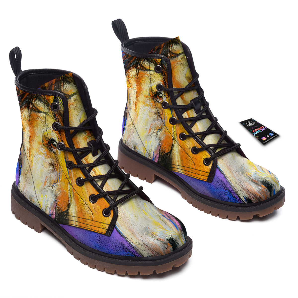 Horse Painting Colorful Print Work Boots-grizzshop