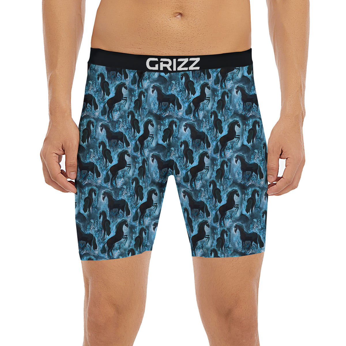 Horse Painting Dark Blue Print Boxer Briefs-grizzshop