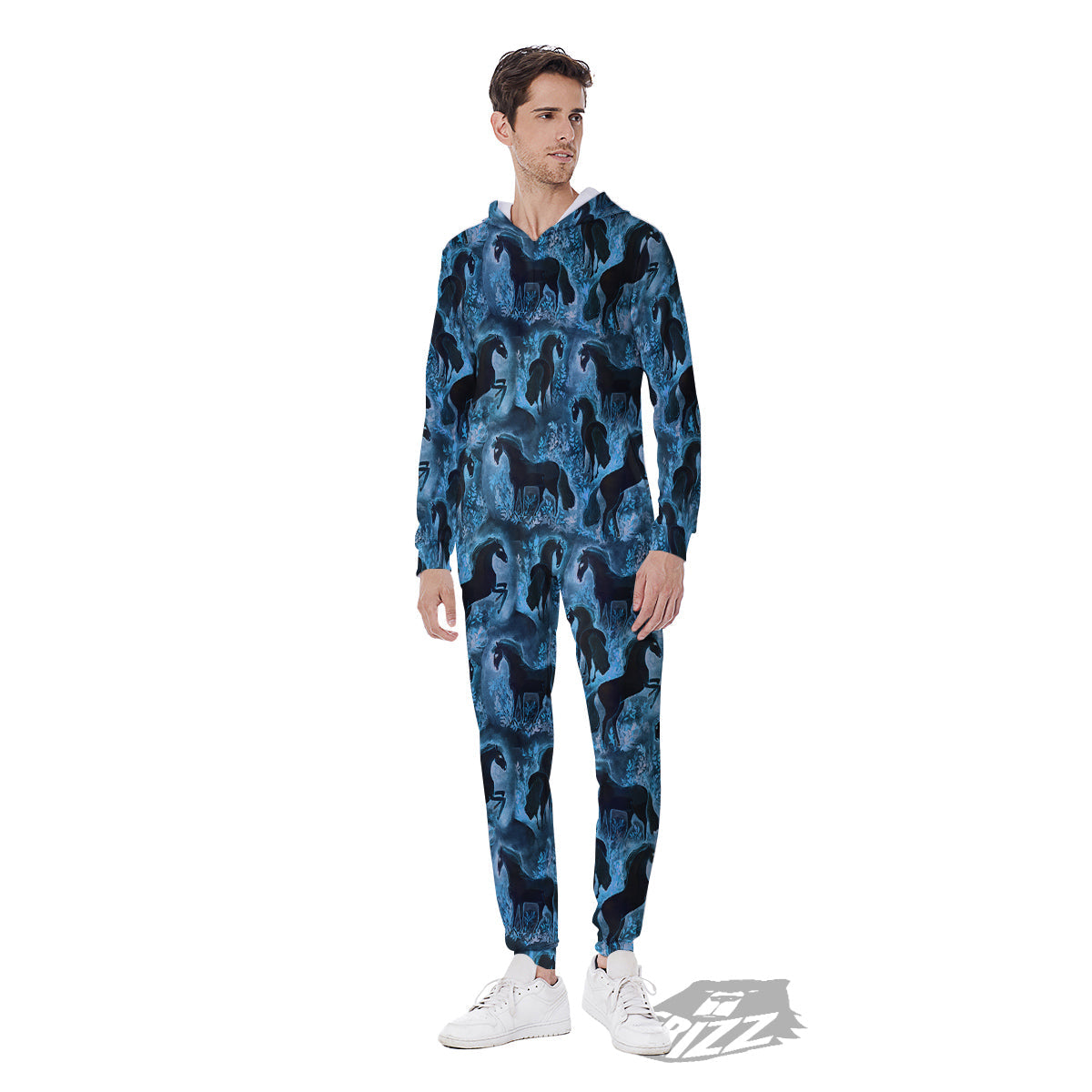 Horse Painting Dark Blue Print Men's Jumpsuit-grizzshop