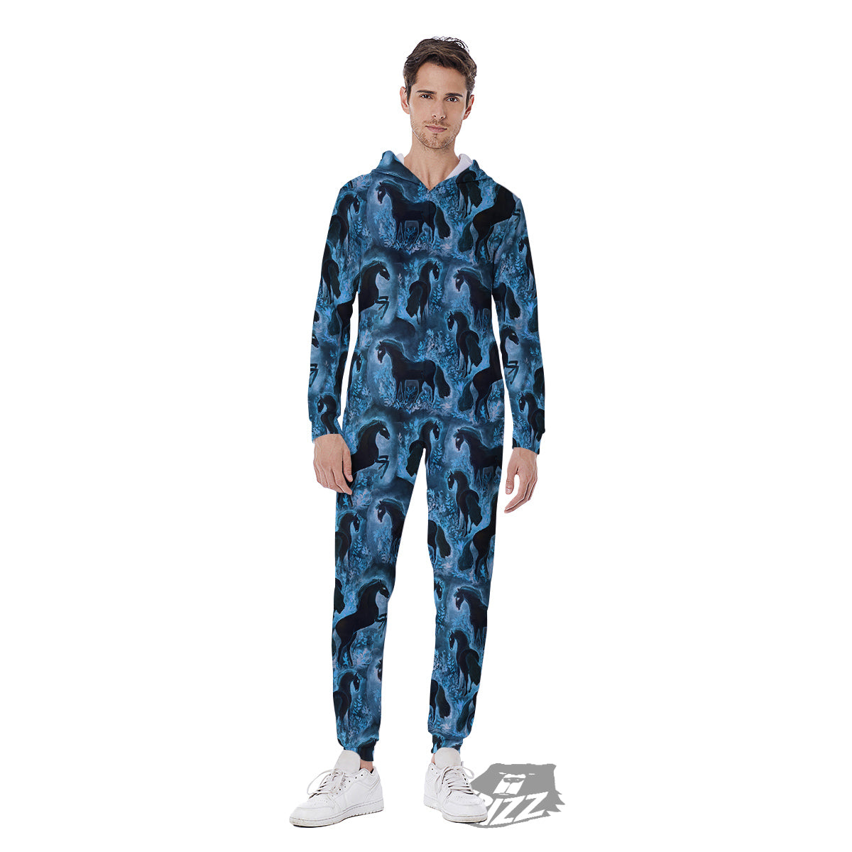 Horse Painting Dark Blue Print Men's Jumpsuit-grizzshop