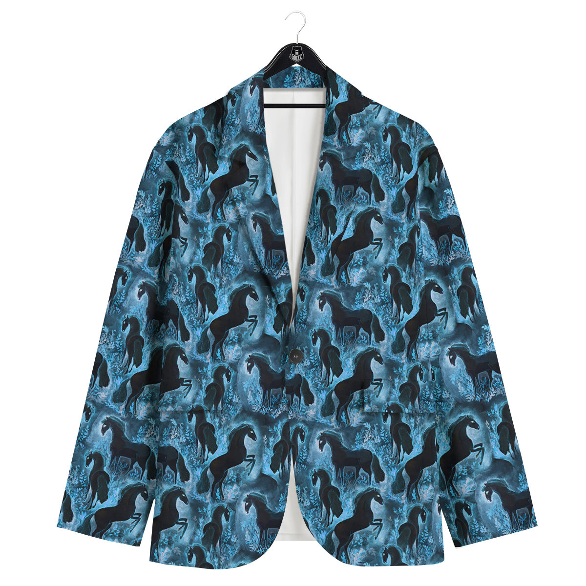 Horse Painting Dark Blue Print Men's Sport Coat-grizzshop