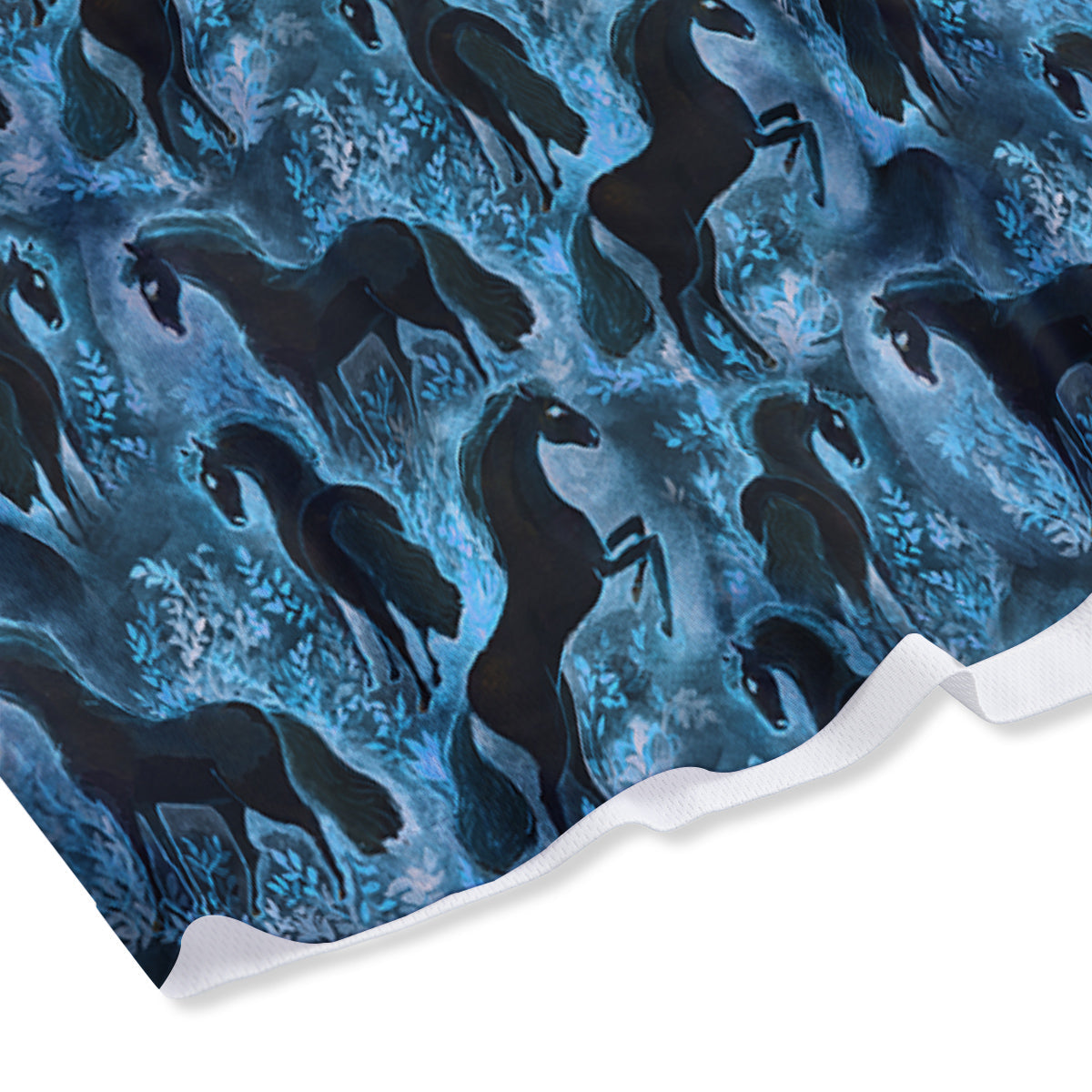 Horse Painting Dark Blue Print Mesh Shorts