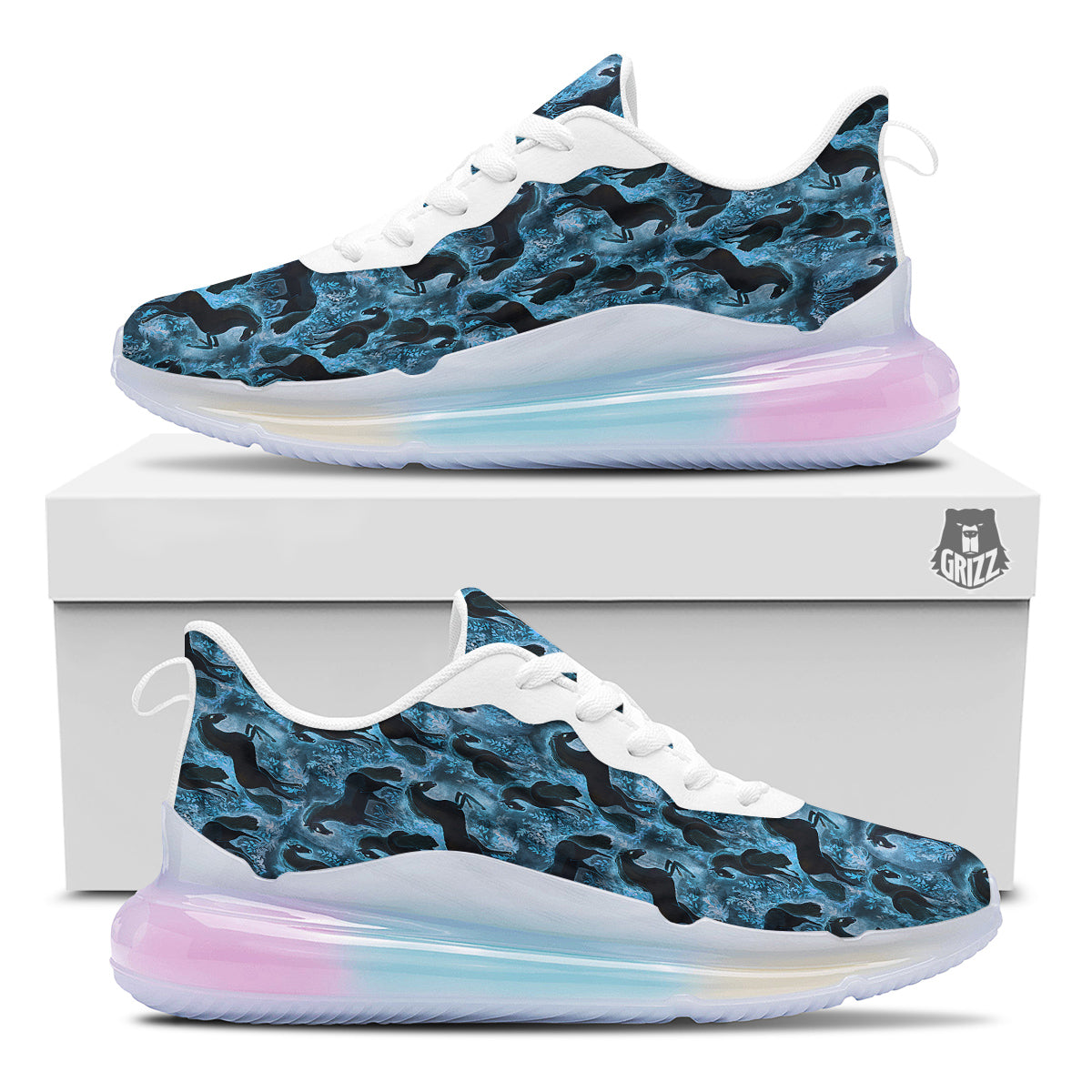 Horse Painting Dark Blue Print Running Sneakers-grizzshop
