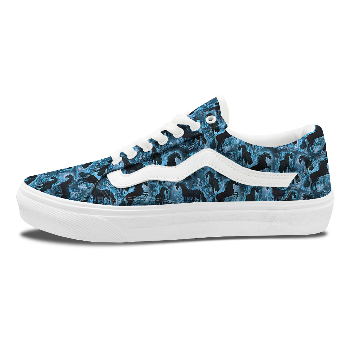 Horse Painting Dark Blue Print Skate Shoes-grizzshop