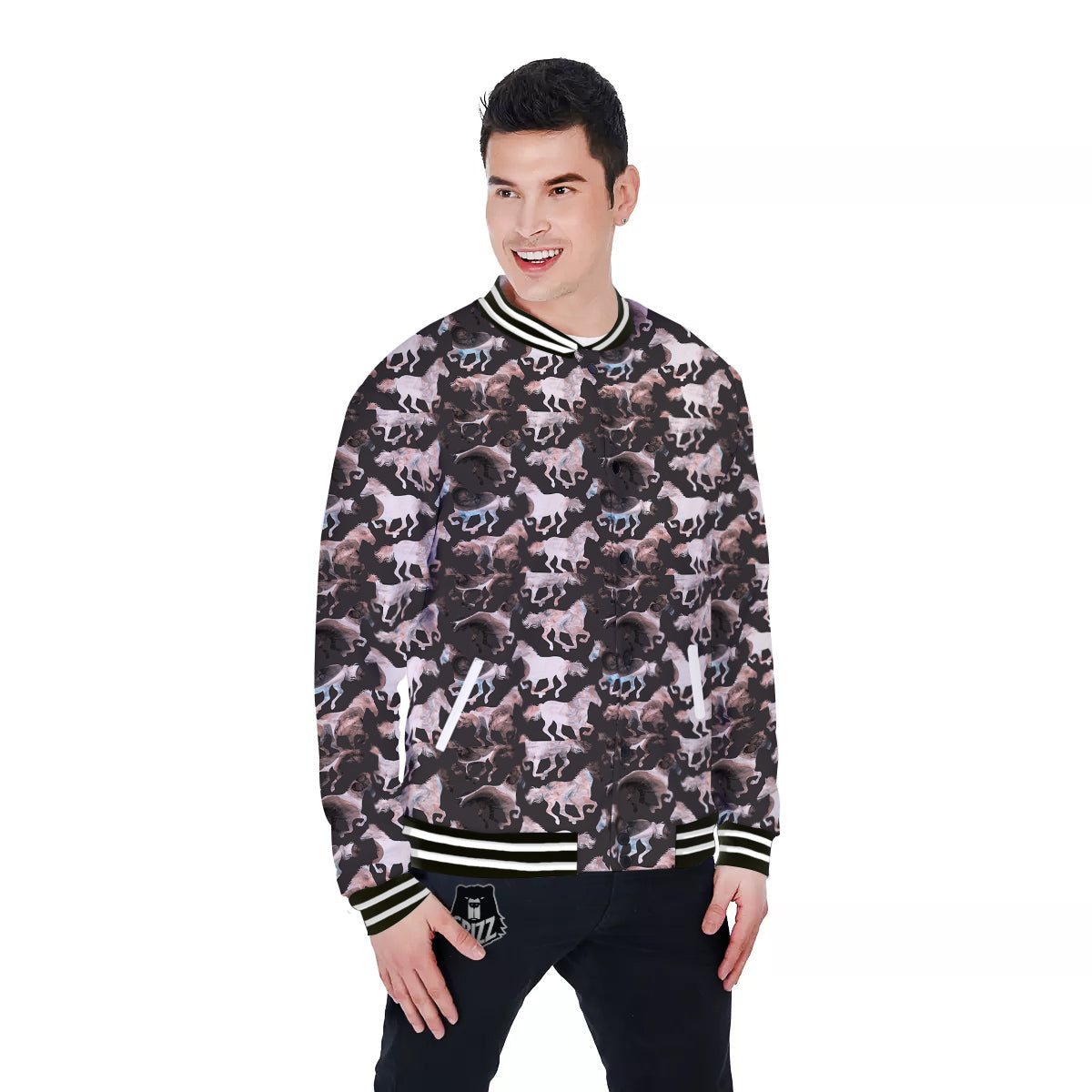 Horse Painting Dark Pink Print Baseball Jacket-grizzshop