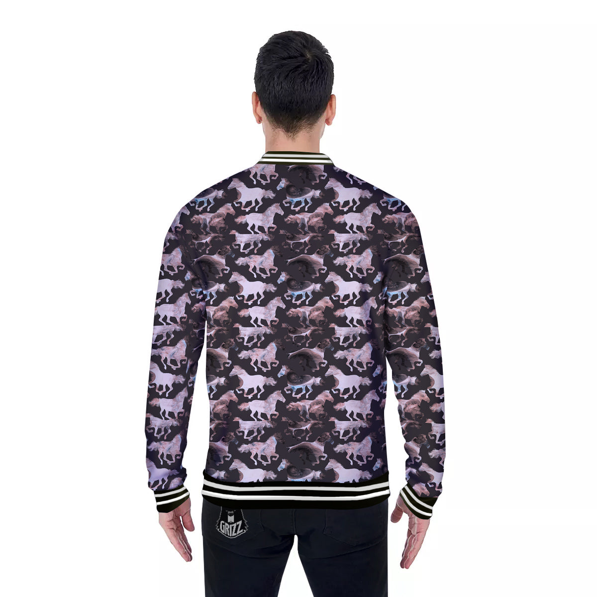 Horse Painting Dark Pink Print Baseball Jacket-grizzshop