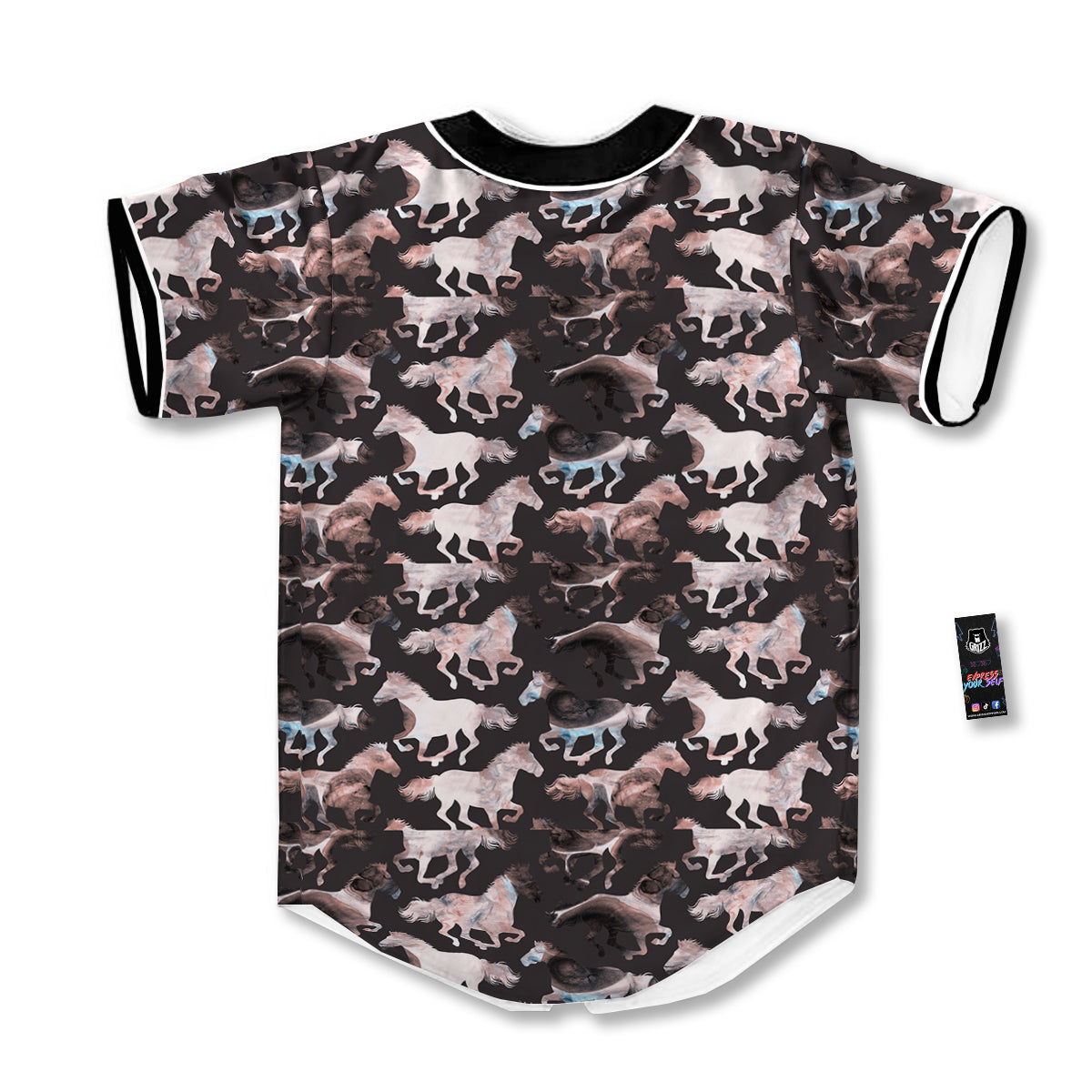 Horse Painting Dark Pink Print Baseball Jersey-grizzshop