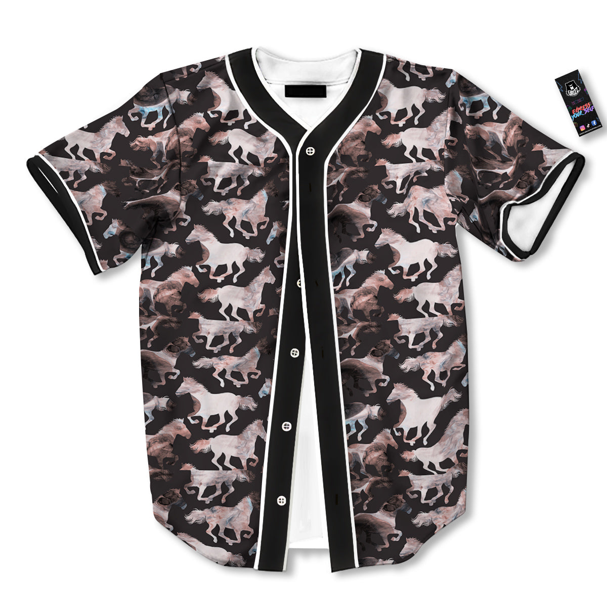 Horse Painting Dark Pink Print Baseball Jersey-grizzshop